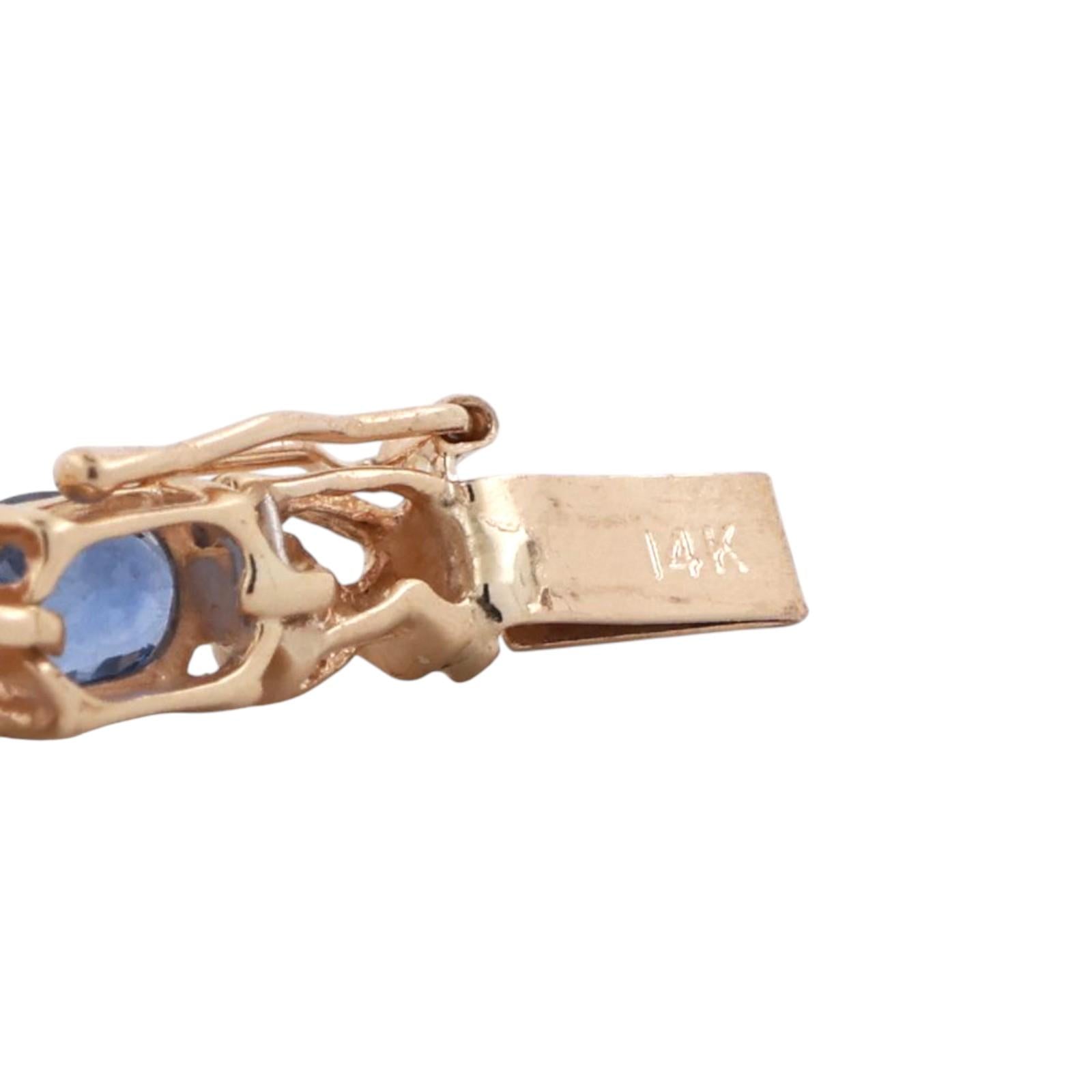 Blue Sapphire Diamond Station Bracelet 14K Yellow Gold 5.60 CTW 7.5" Estate