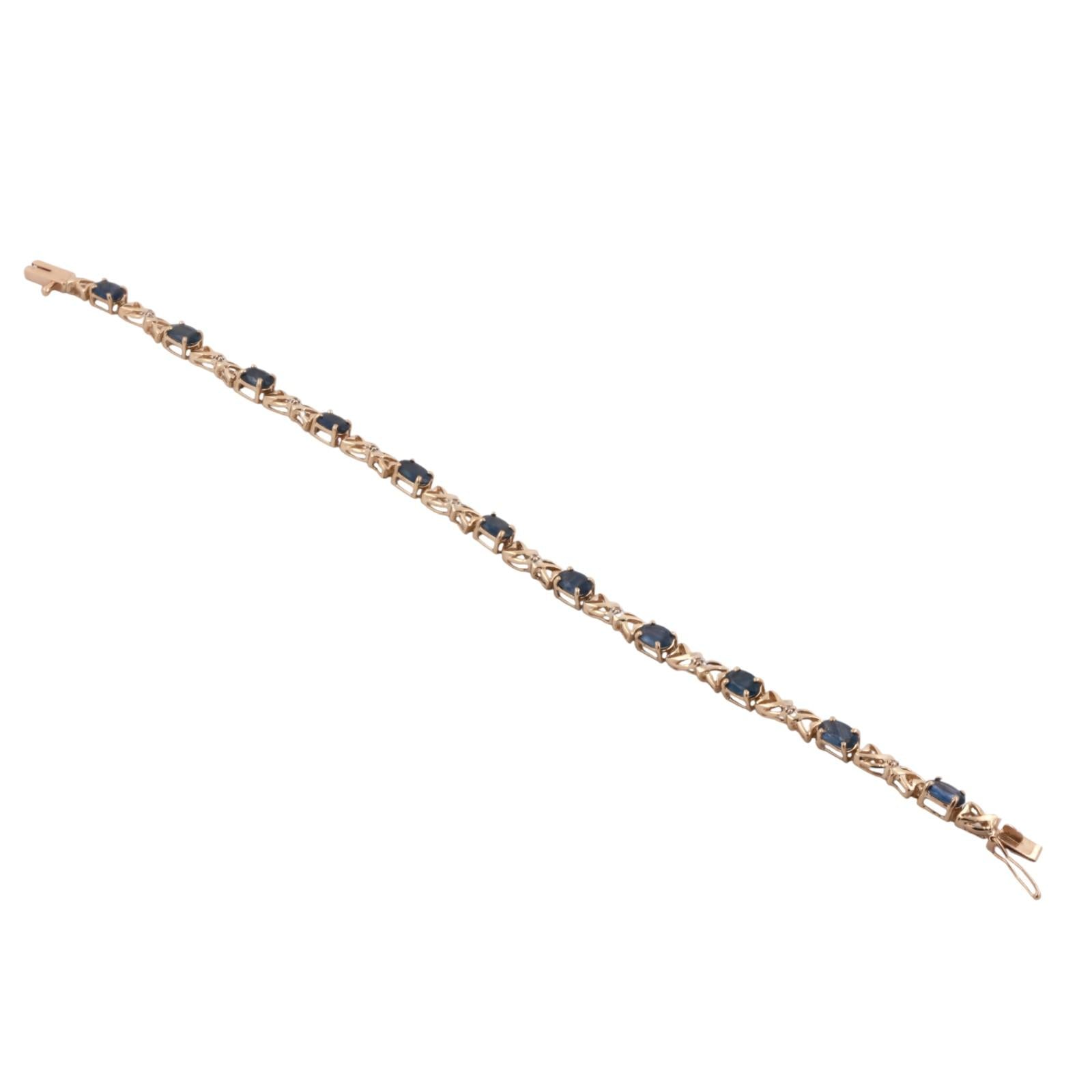 Blue Sapphire Diamond Station Bracelet 14K Yellow Gold 5.60 CTW 7.5" Estate