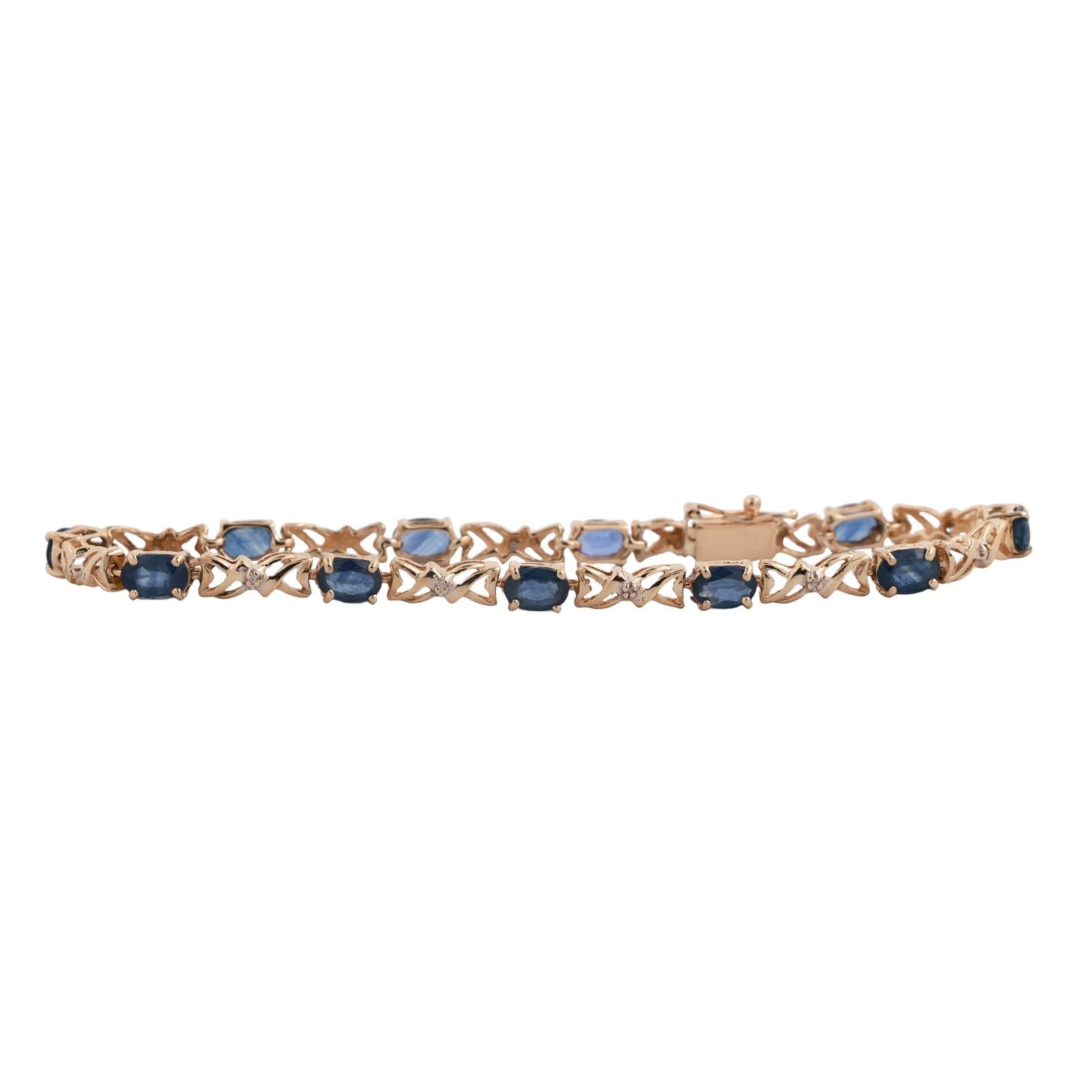 Blue Sapphire Diamond Station Bracelet 14K Yellow Gold 5.60 CTW 7.5" Estate