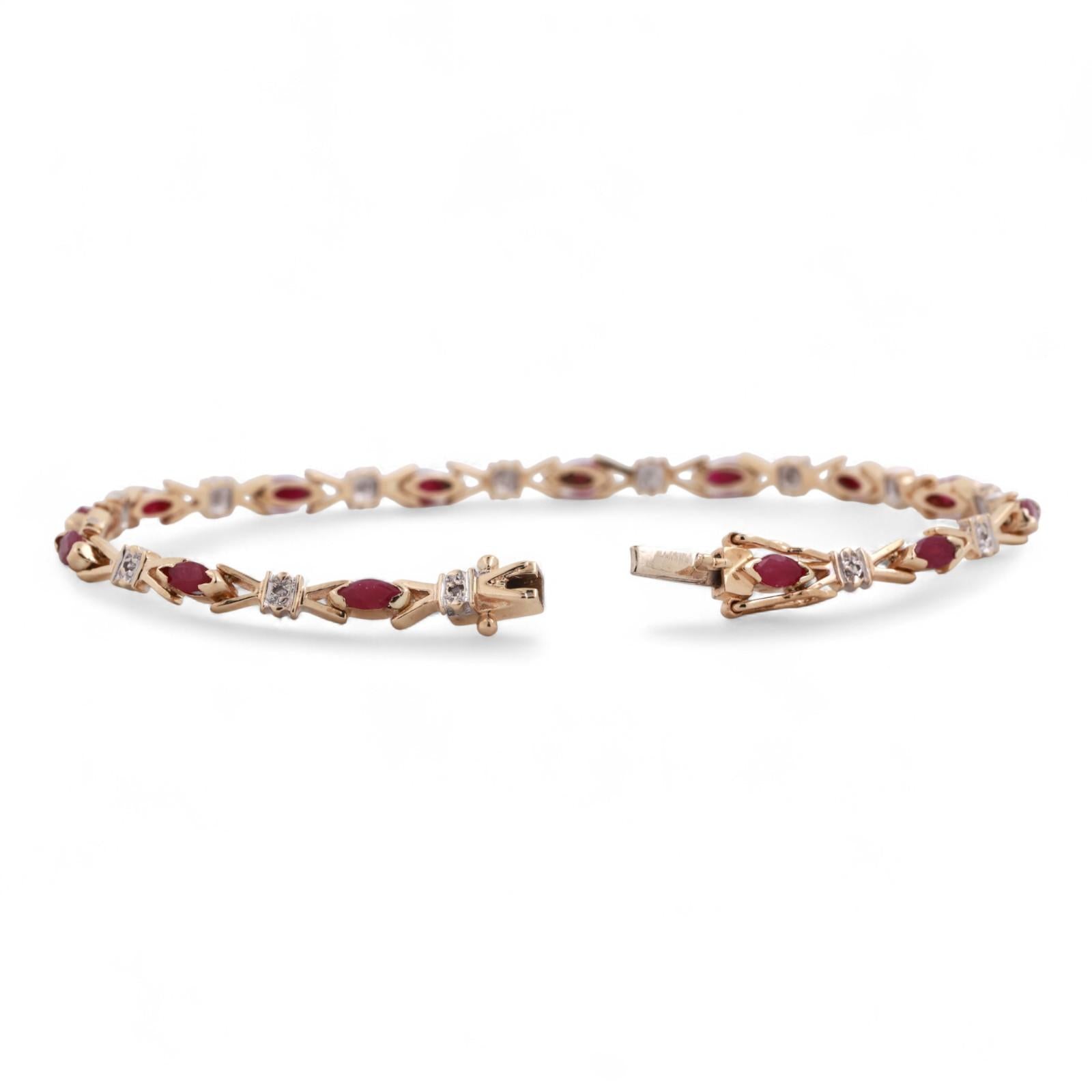 Ruby Diamond X Link Station Bracelet 14K Gold 1.67 CTW 7.25" Ladies Estate