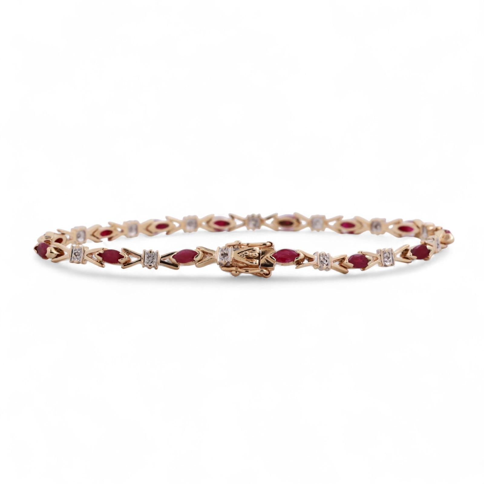 Ruby Diamond X Link Station Bracelet 14K Gold 1.67 CTW 7.25" Ladies Estate