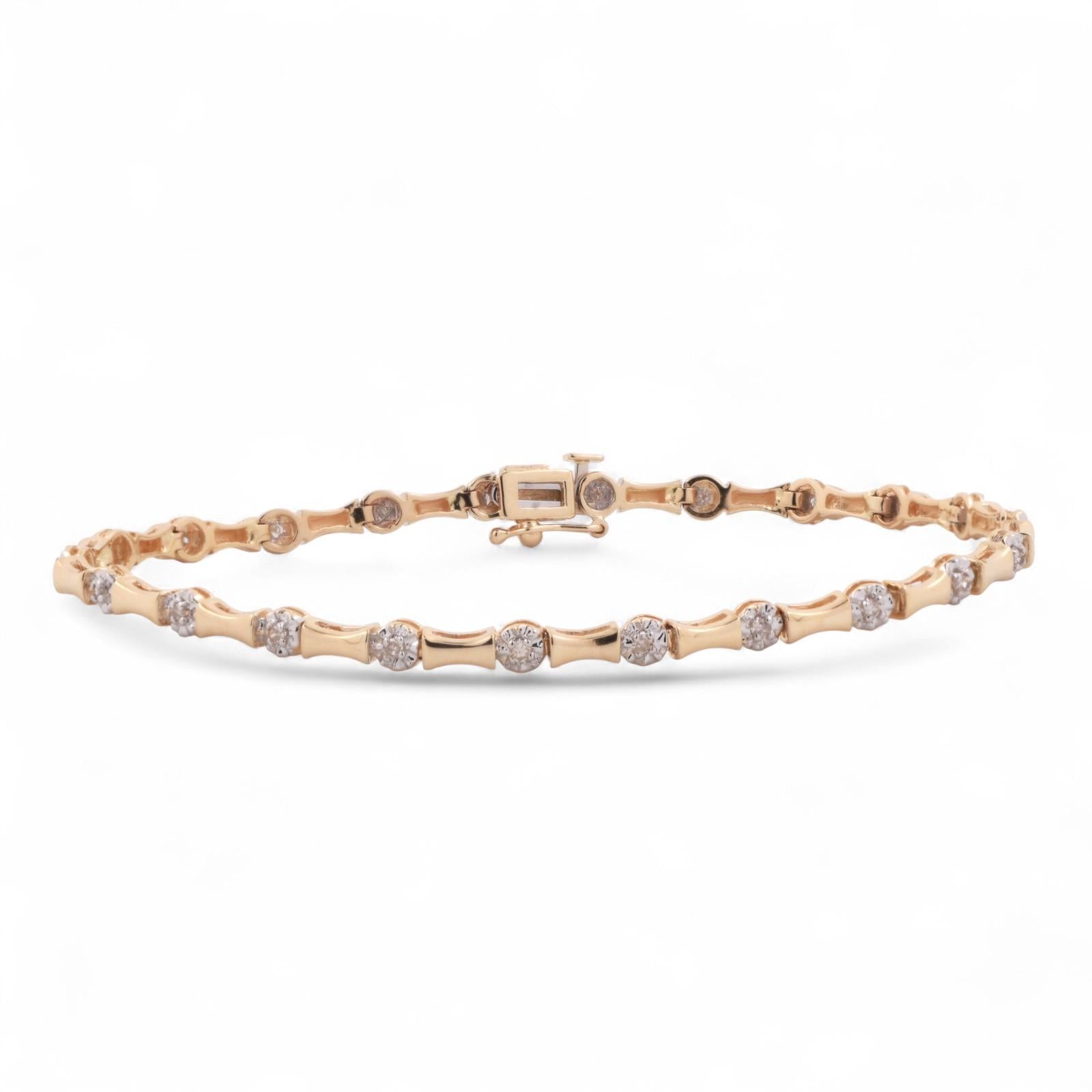 0.37 TW Diamond Bar Link Station Bracelet 14K Gold 7.5" Ladies Estate