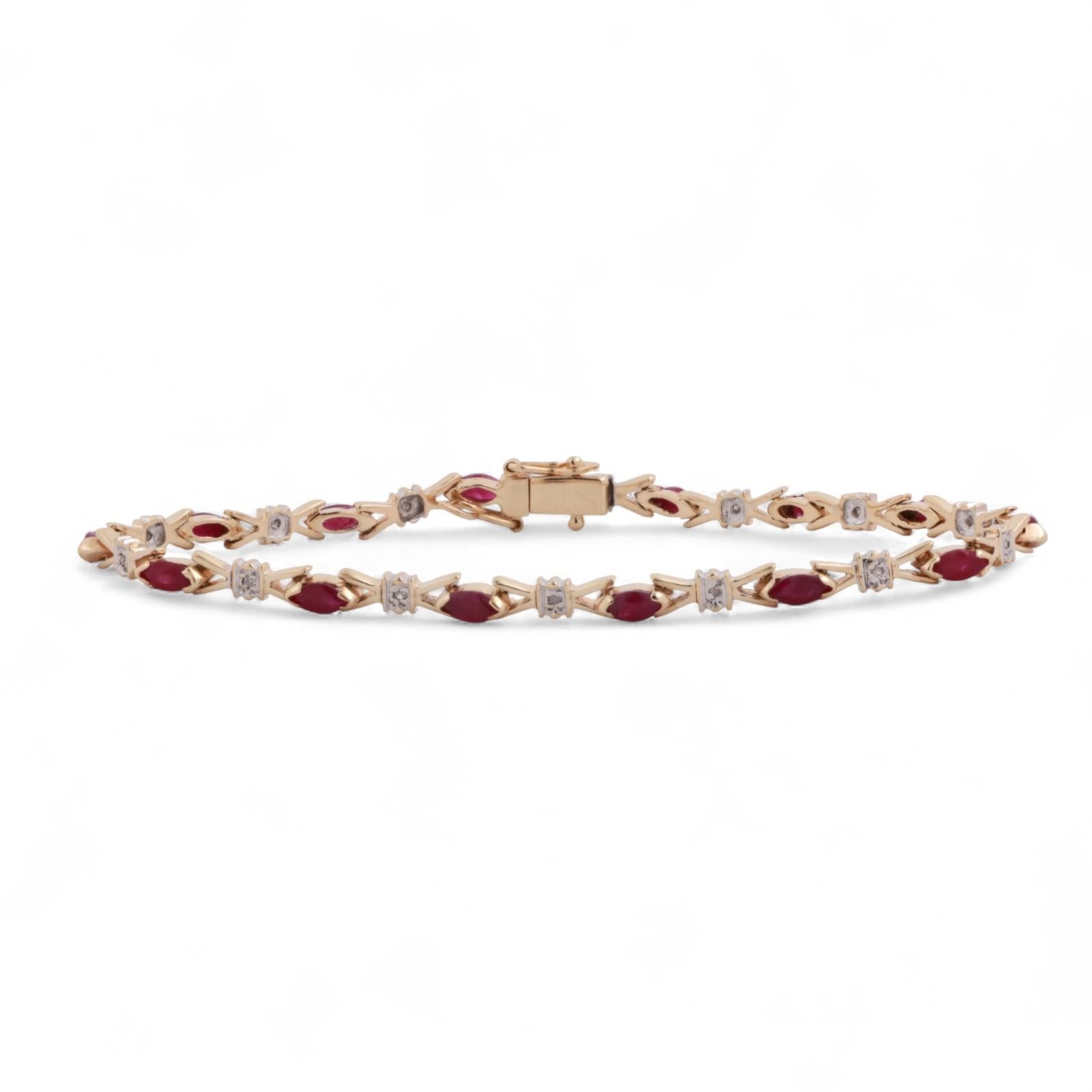 Ruby Diamond X Link Station Bracelet 14K Gold 1.67 CTW 7.25" Ladies Estate
