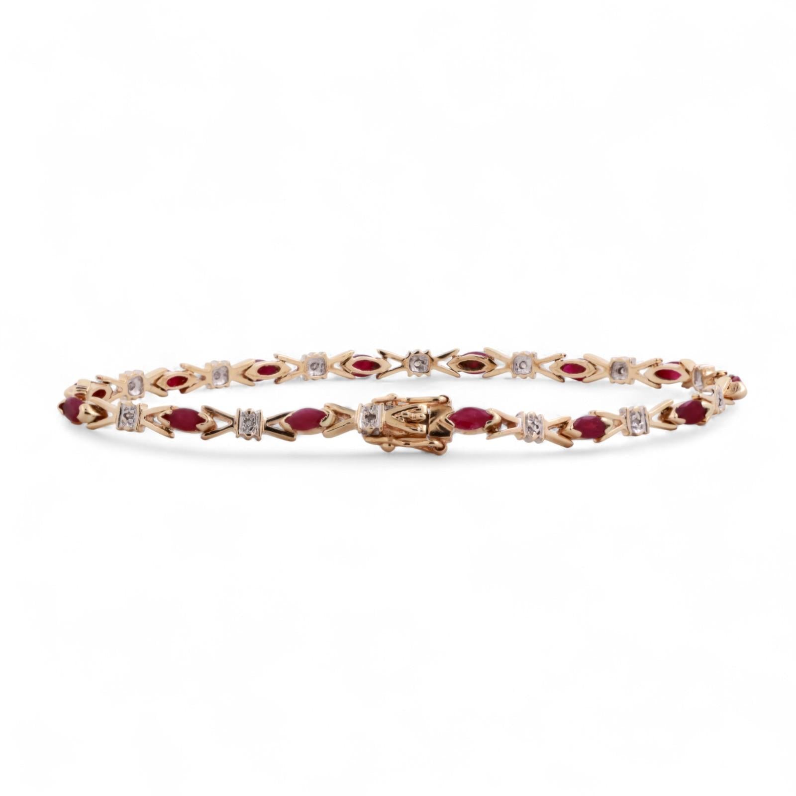 Ruby Diamond X Link Station Bracelet 14K Gold 1.67 CTW 7.25" Ladies Estate