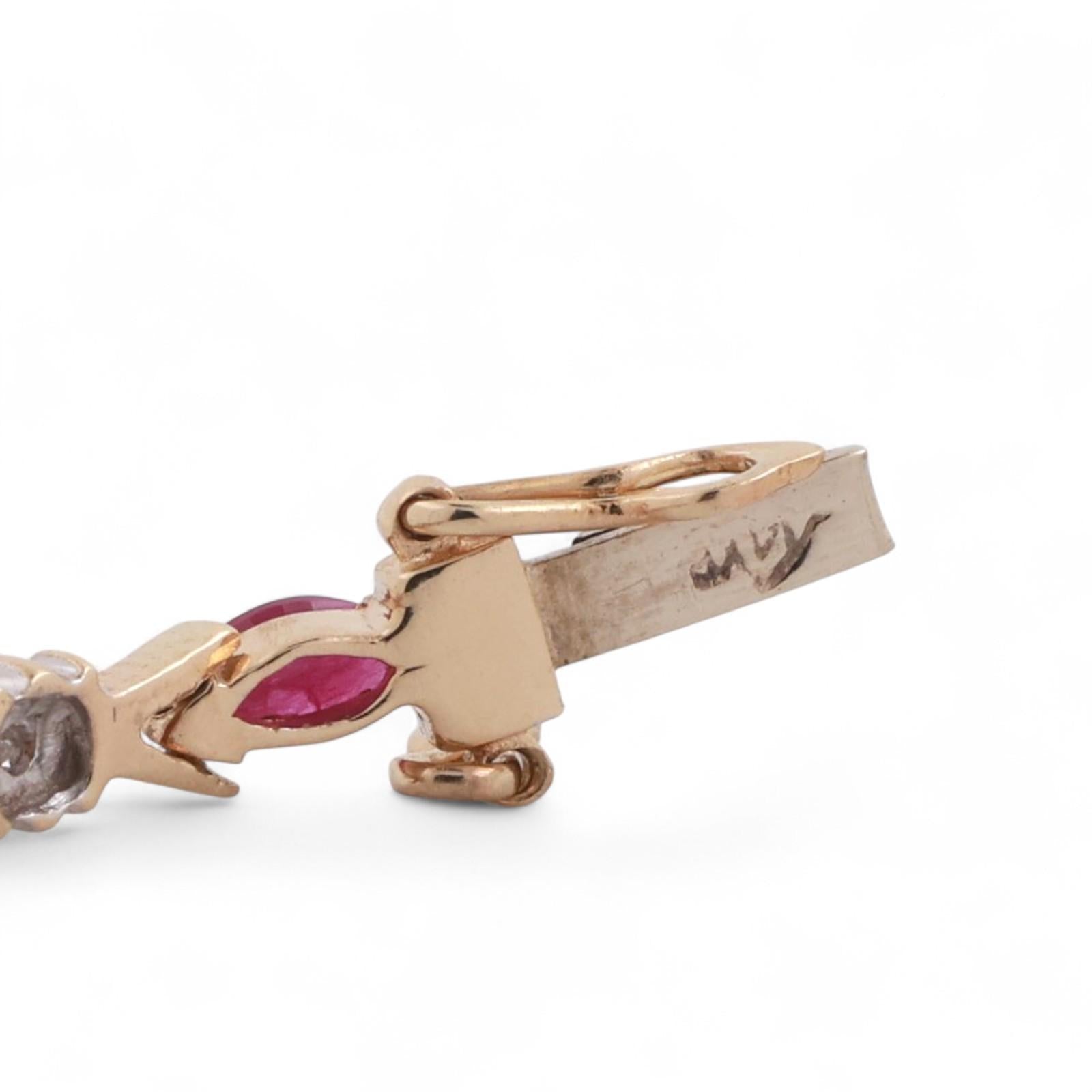 Ruby Diamond X Link Station Bracelet 14K Gold 1.67 CTW 7.25" Ladies Estate