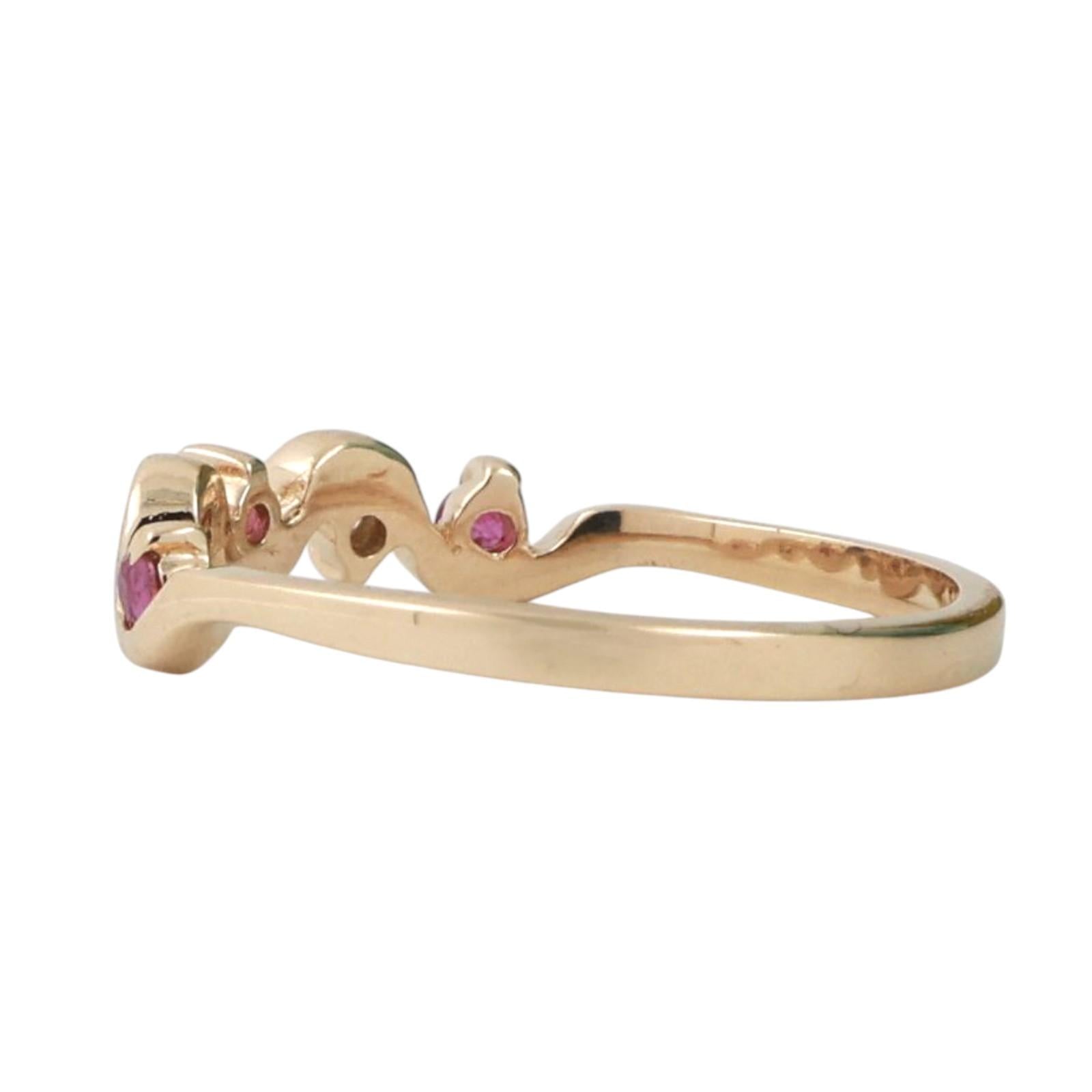 Ruby Diamond Swirl Band Ring 14K Yellow Gold 0.18 CTW Size 6.25 Ladies Estate