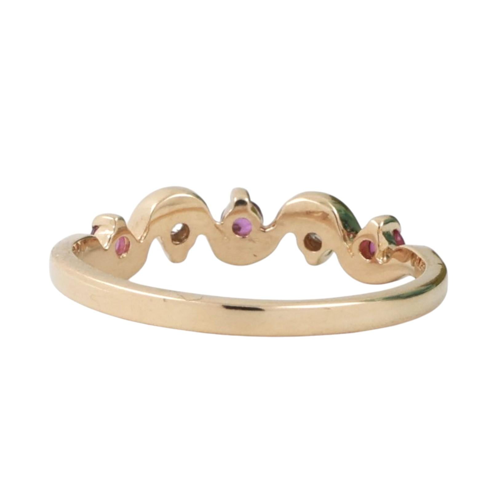 Ruby Diamond Swirl Band Ring 14K Yellow Gold 0.18 CTW Size 6.25 Ladies Estate