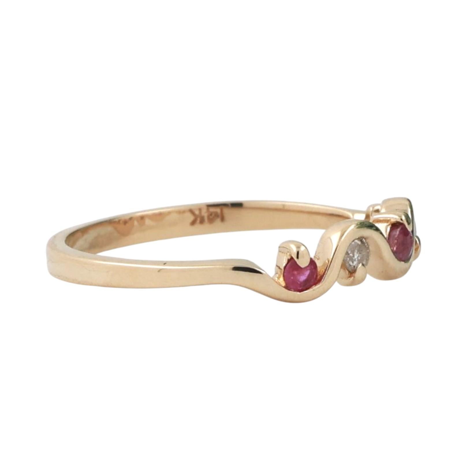 Ruby Diamond Swirl Band Ring 14K Yellow Gold 0.18 CTW Size 6.25 Ladies Estate