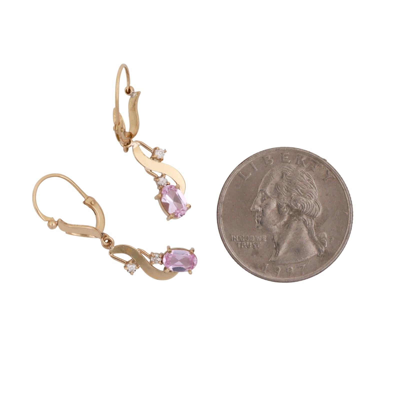 1.00 CTW Pink Spinel Cubic Accent Drop Dangle Earrings 14K Yellow Gold 1.25"