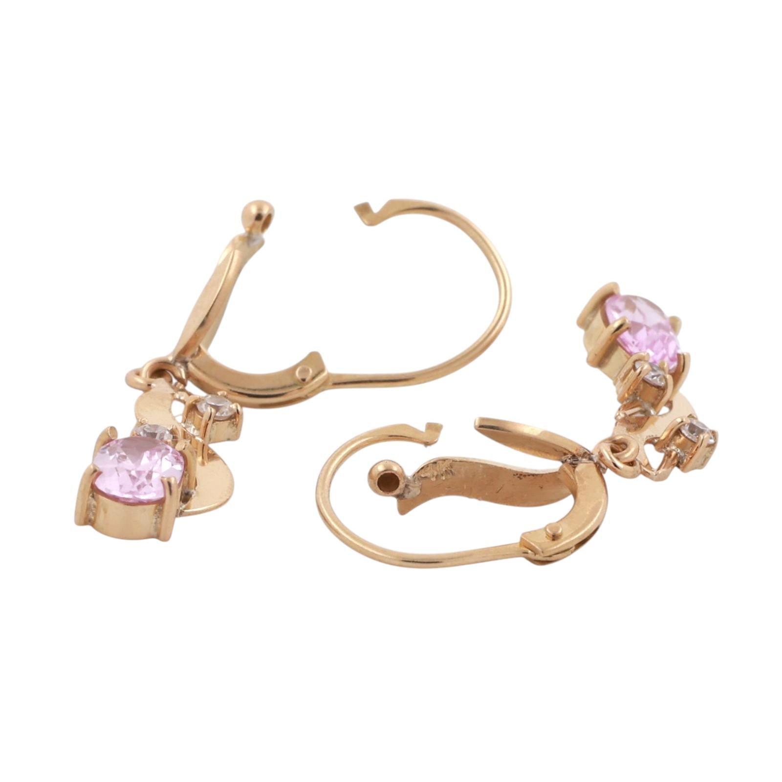 1.00 CTW Pink Spinel Cubic Accent Drop Dangle Earrings 14K Yellow Gold 1.25"