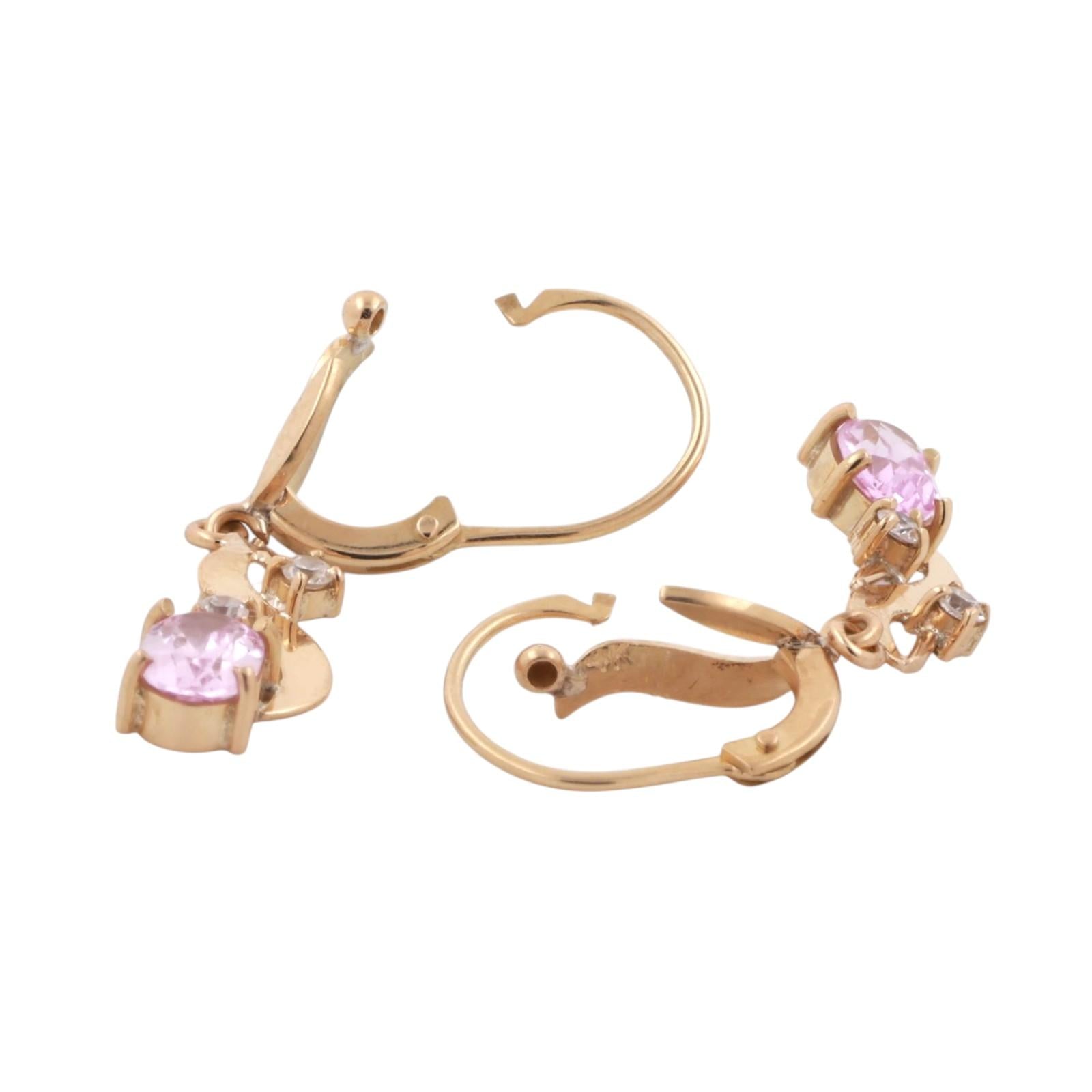 1.00 CTW Pink Spinel Cubic Accent Drop Dangle Earrings 14K Yellow Gold 1.25"