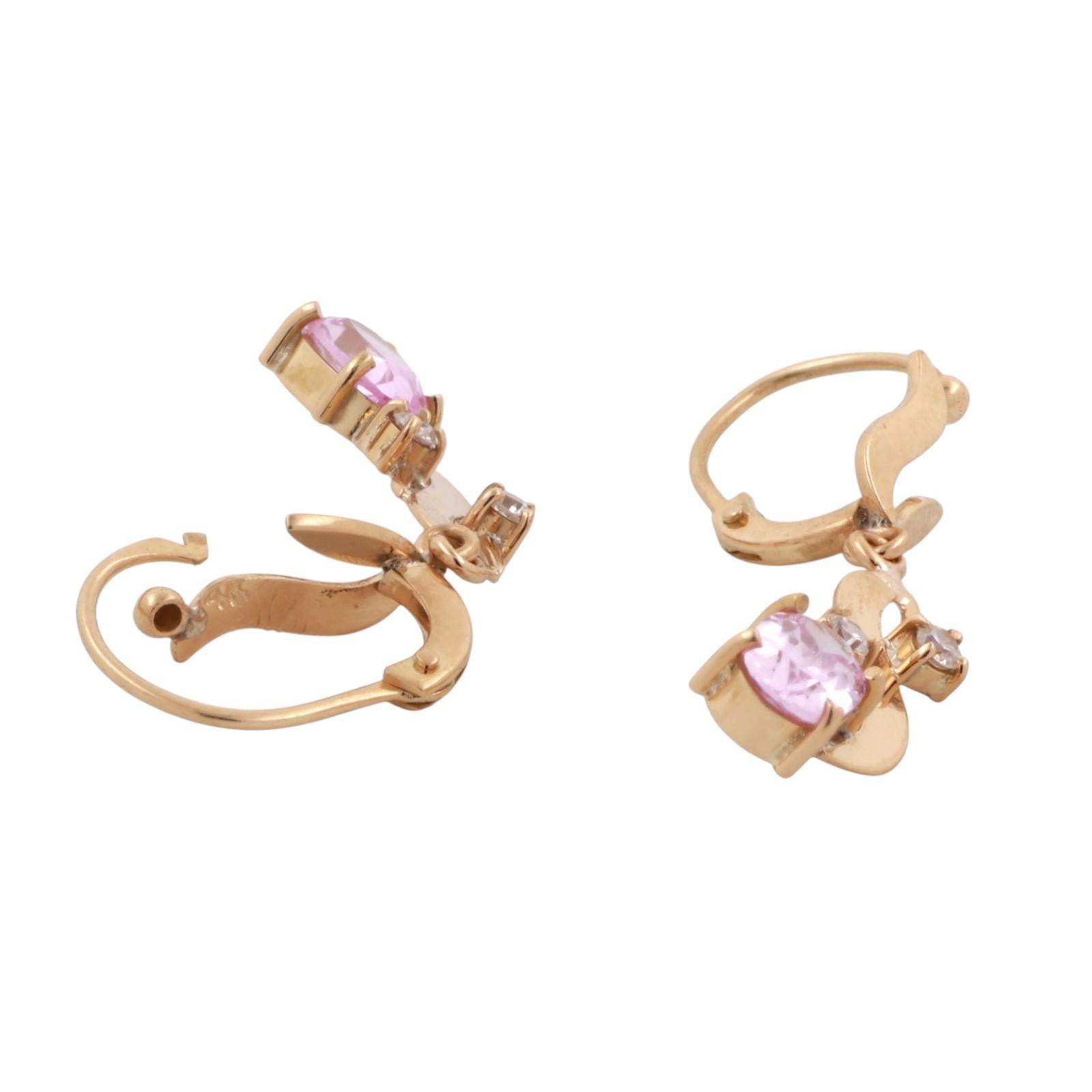 1.00 CTW Pink Spinel Cubic Accent Drop Dangle Earrings 14K Yellow Gold 1.25"