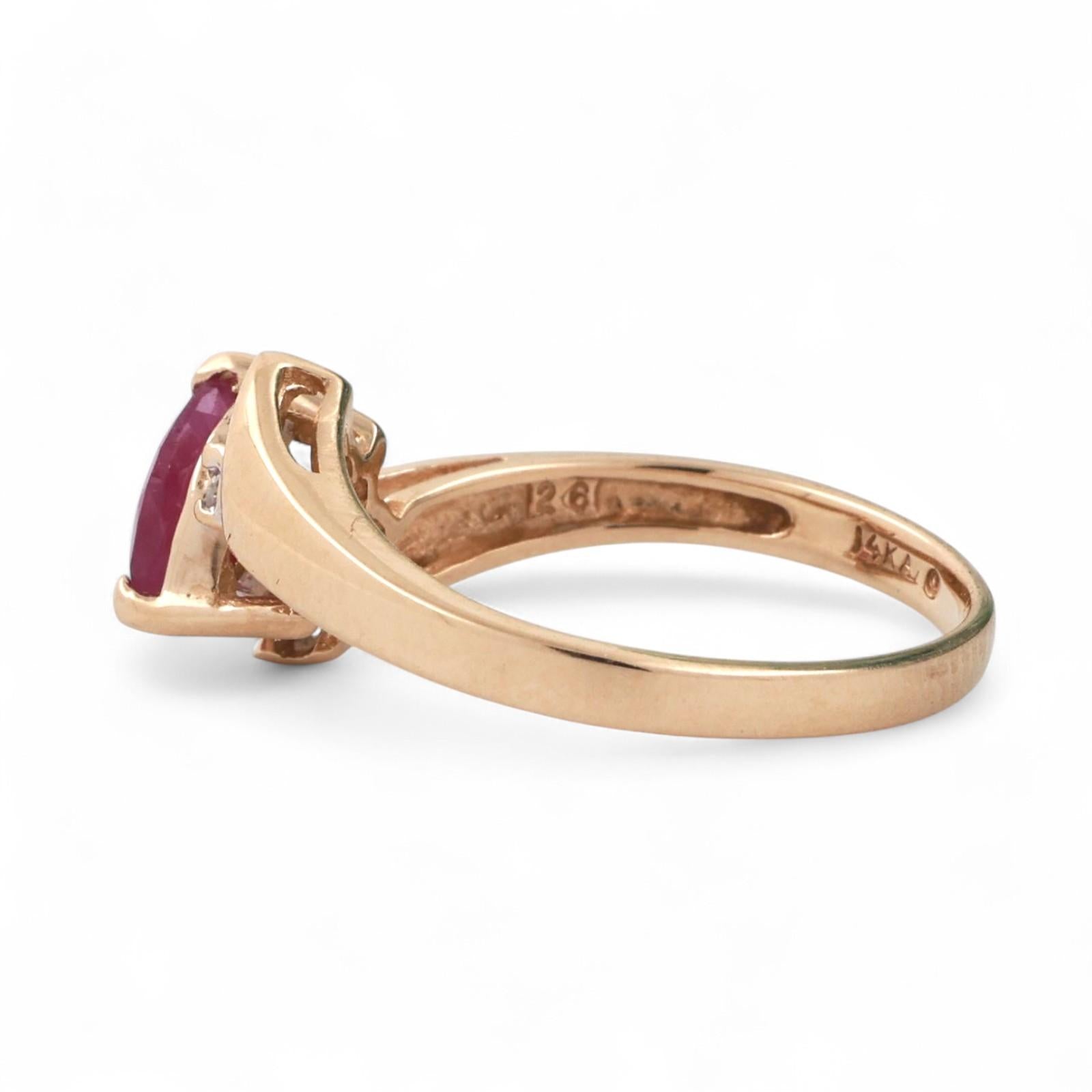 Ruby Solitaire Diamond Accent Cocktail Ring 14K Yellow Gold 0.34 CTW Size 6.25