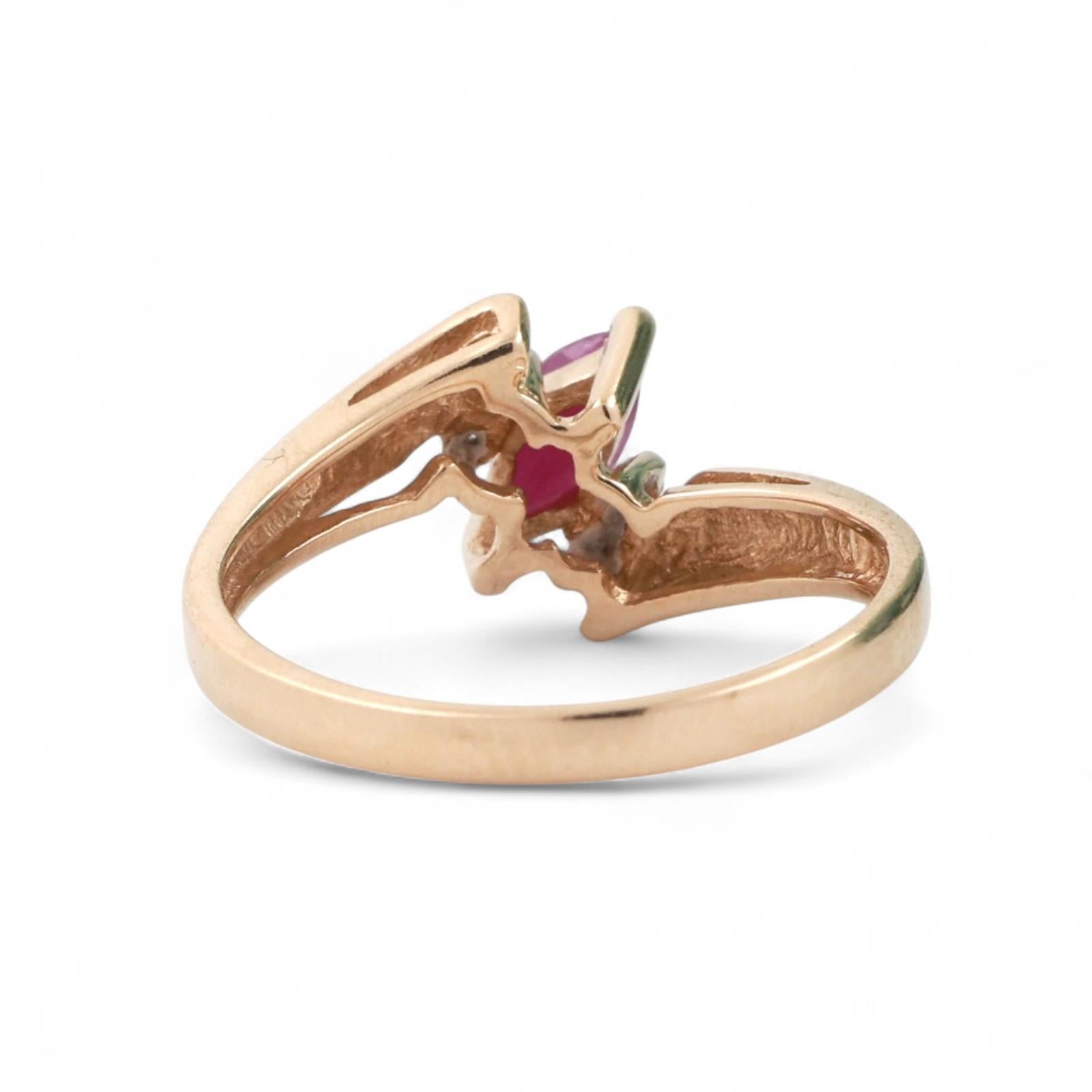 Ruby Solitaire Diamond Accent Cocktail Ring 14K Yellow Gold 0.34 CTW Size 6.25