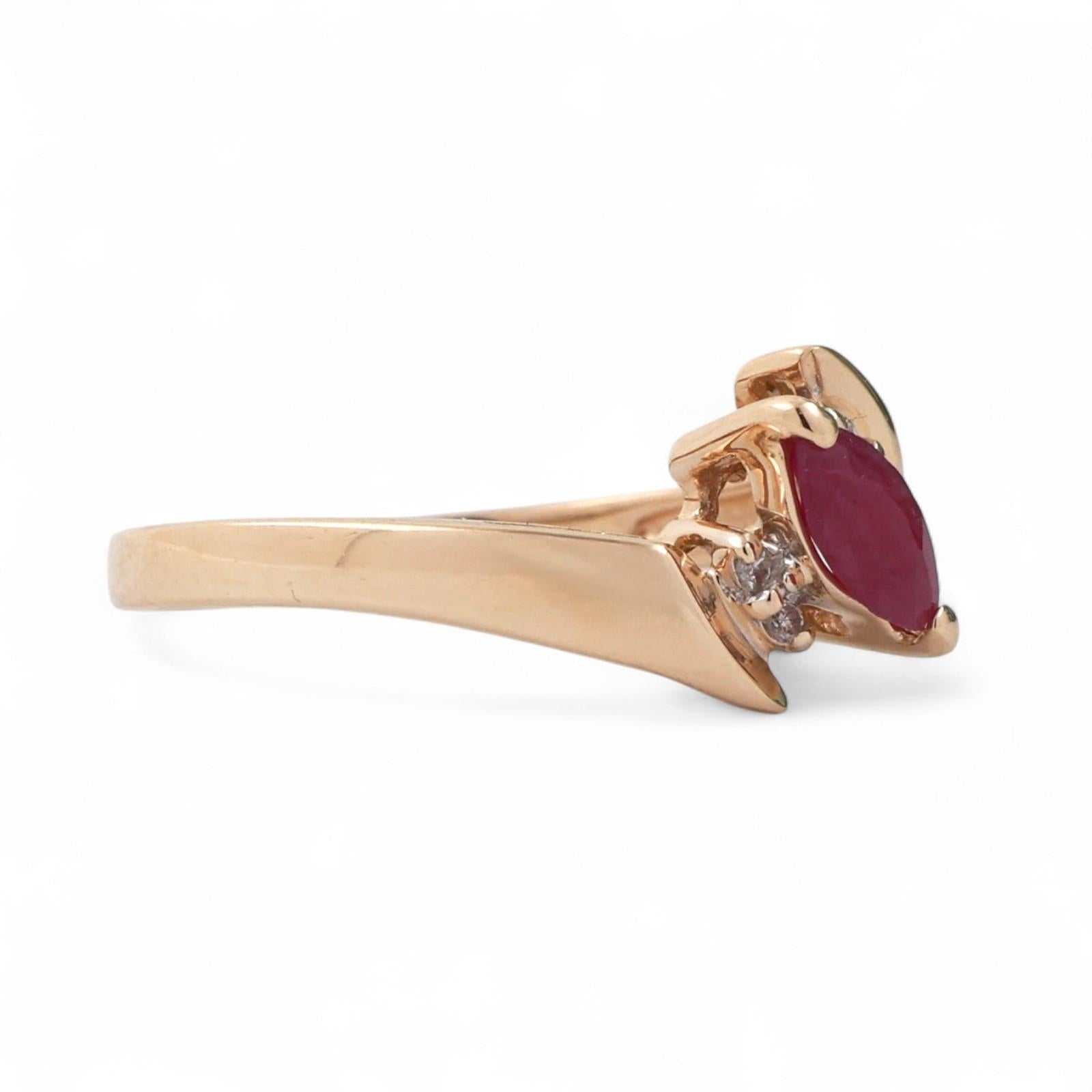 Ruby Solitaire Diamond Accent Cocktail Ring 14K Yellow Gold 0.34 CTW Size 6.25