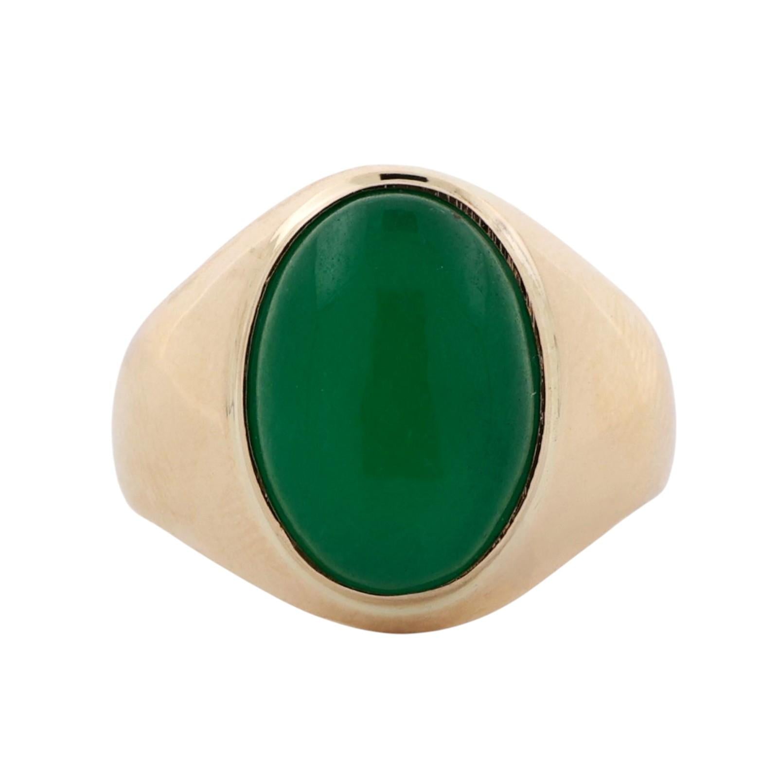Oval Jadeite Gemstone Solitaire Ring 14K Yellow Gold Size 7.75 Unisex Estate
