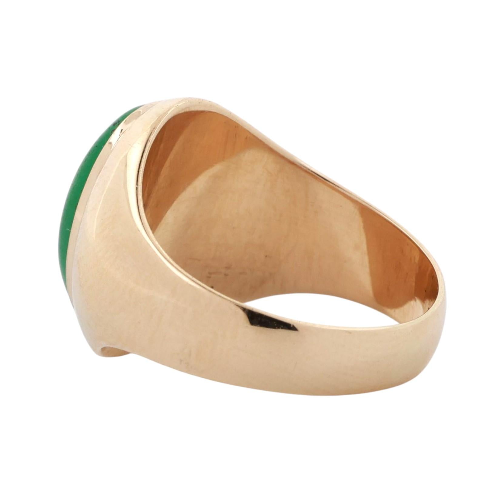 Oval Jadeite Gemstone Solitaire Ring 14K Yellow Gold Size 7.75 Unisex Estate