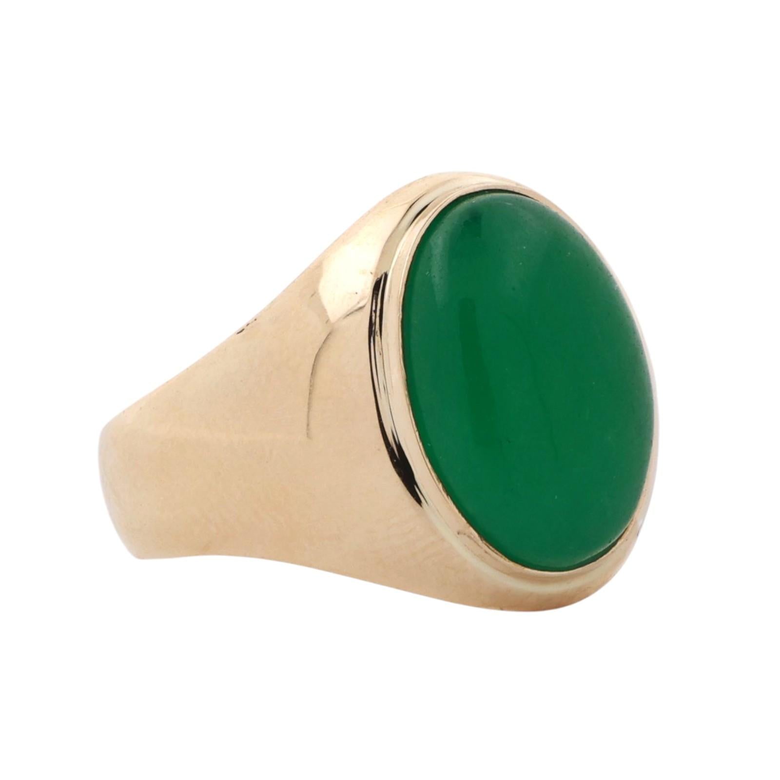 Oval Jadeite Gemstone Solitaire Ring 14K Yellow Gold Size 7.75 Unisex Estate