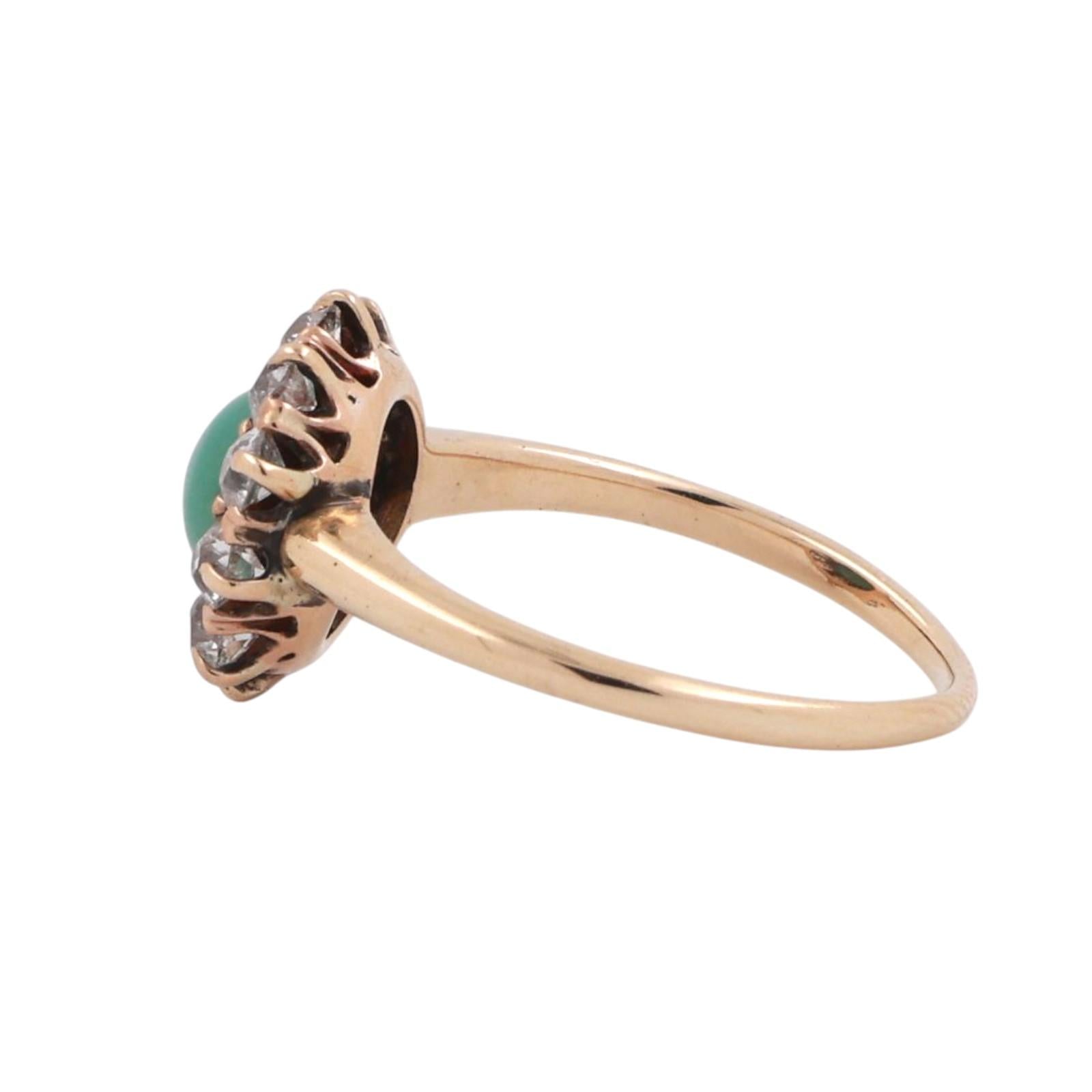 Turquoise Halo Diamond Cocktail Ring 14K Yellow Gold Size 5.25 Ladies Estate