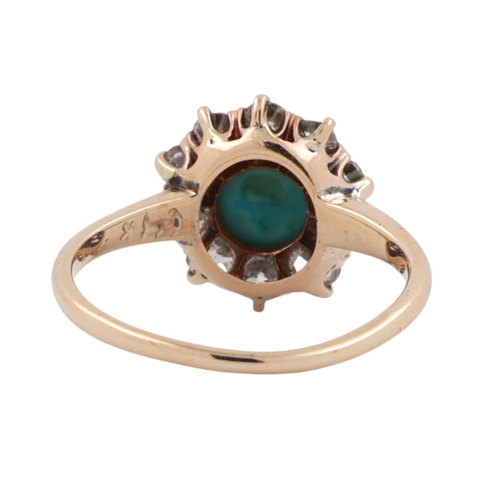 Turquoise Halo Diamond Cocktail Ring 14K Yellow Gold Size 5.25 Ladies Estate