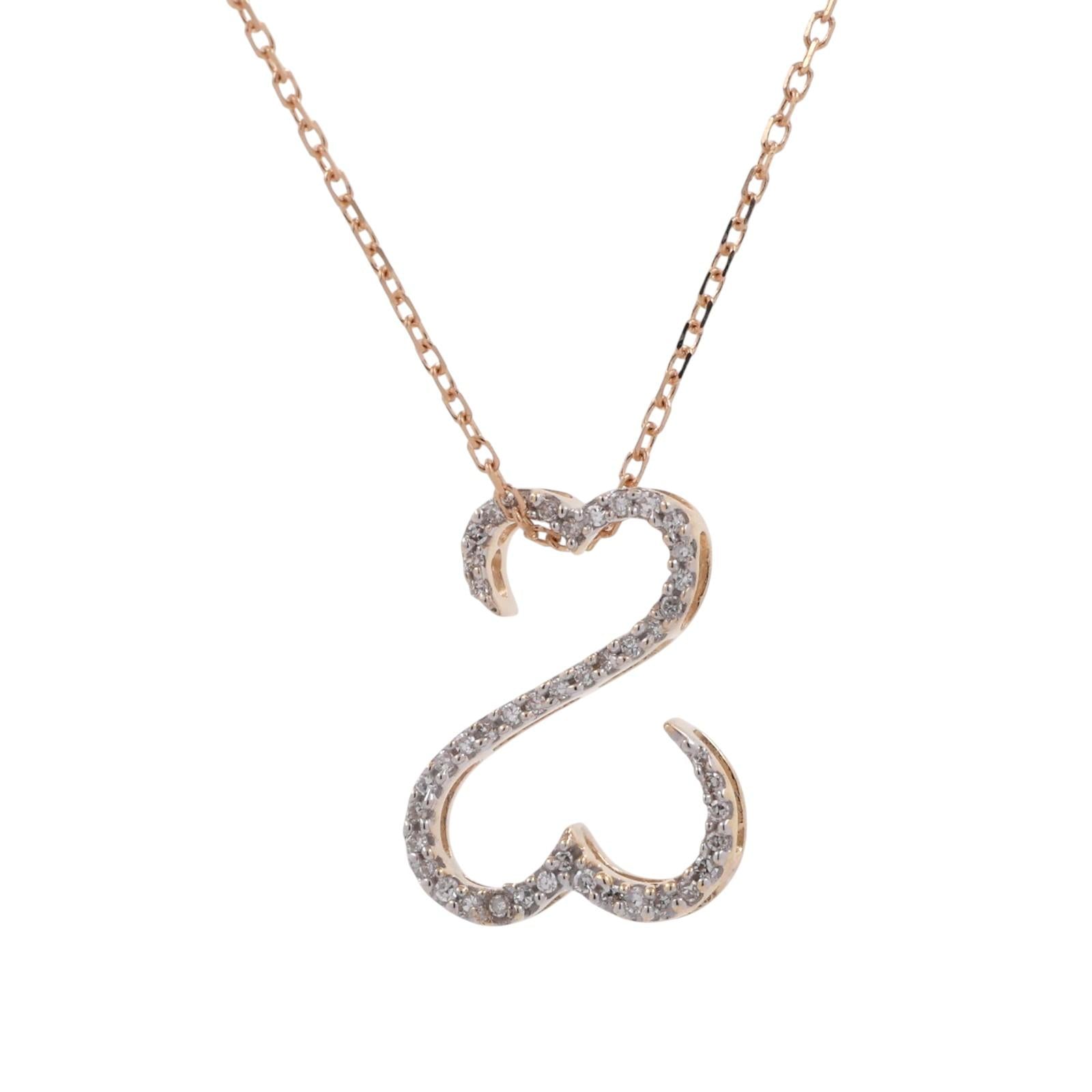 Jane Seymour Open Hearts Diamond Pendant Chain Necklace 14K Yellow Gold 18"-20"