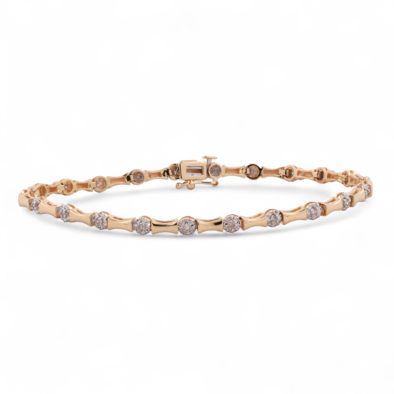 0.37 TW Diamond Bar Link Station Bracelet 14K Gold 7.5" Ladies Estate
