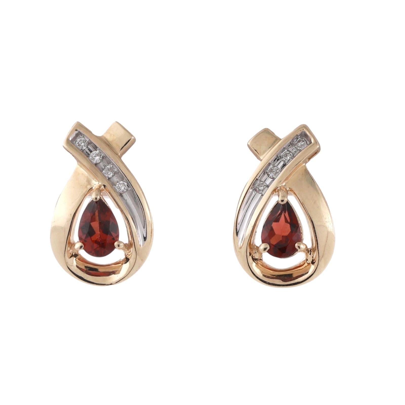 Garnet Diamond Ribbon Drop Earrings 14K Gold 0.90 CTW 0.50" Ladies Estate
