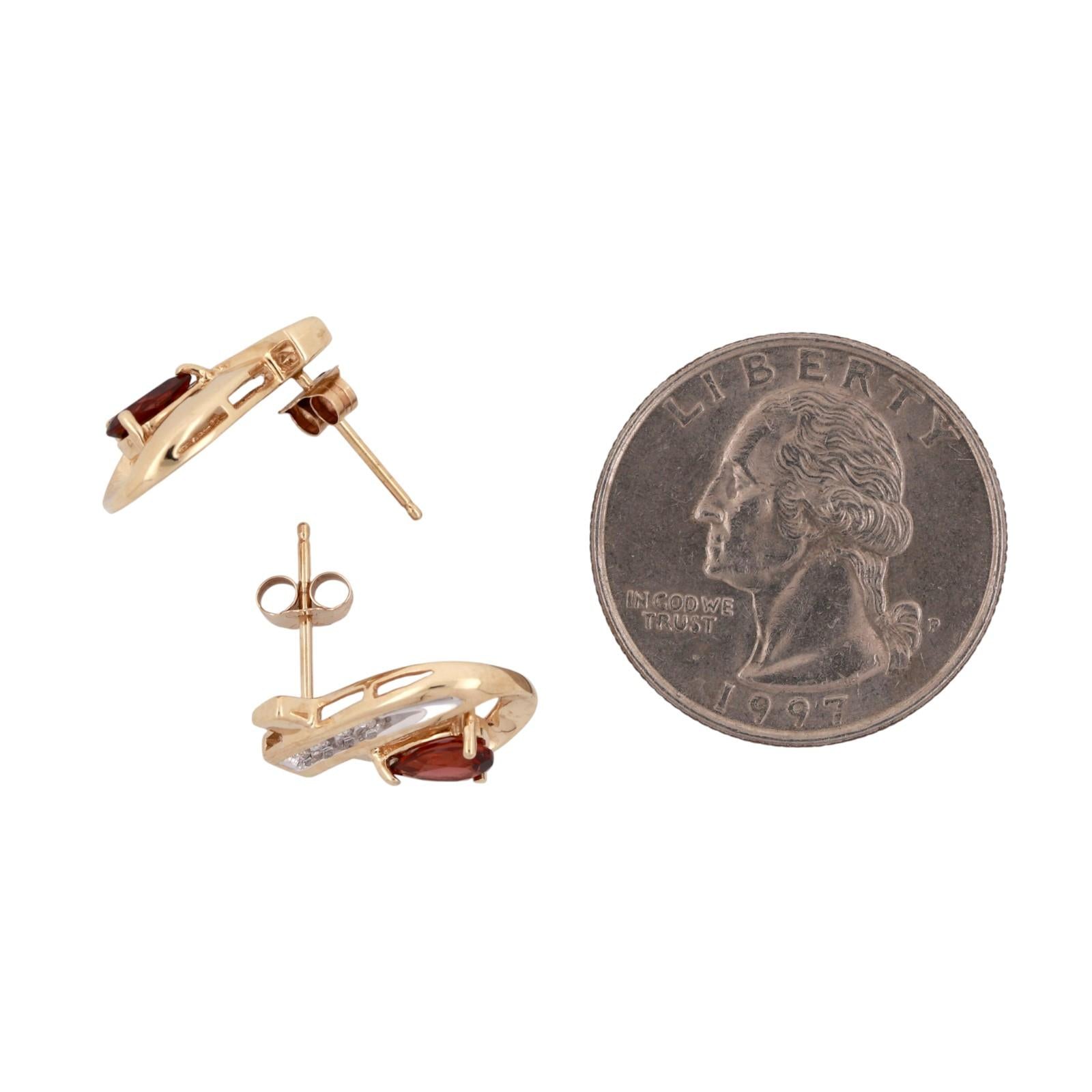 Garnet Diamond Ribbon Drop Earrings 14K Gold 0.90 CTW 0.50" Ladies Estate