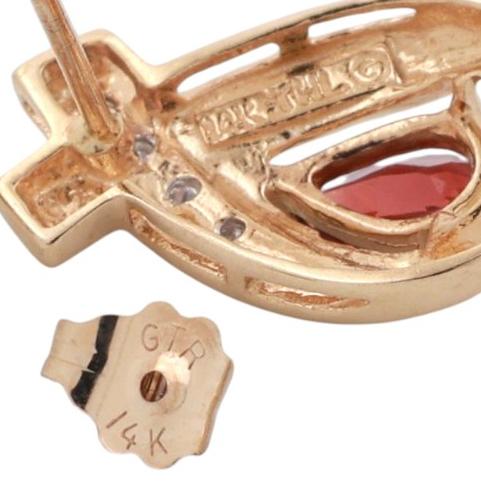 Garnet Diamond Ribbon Drop Earrings 14K Gold 0.90 CTW 0.50" Ladies Estate