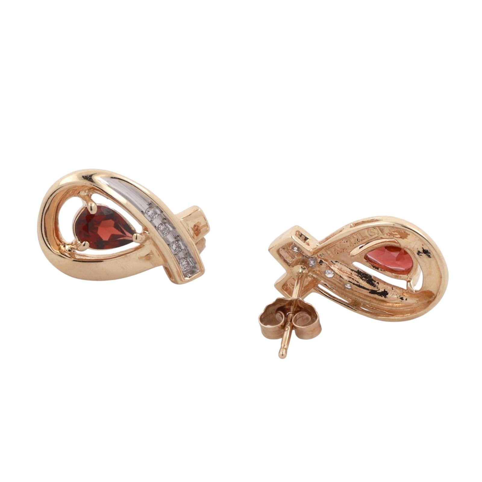Garnet Diamond Ribbon Drop Earrings 14K Gold 0.90 CTW 0.50" Ladies Estate