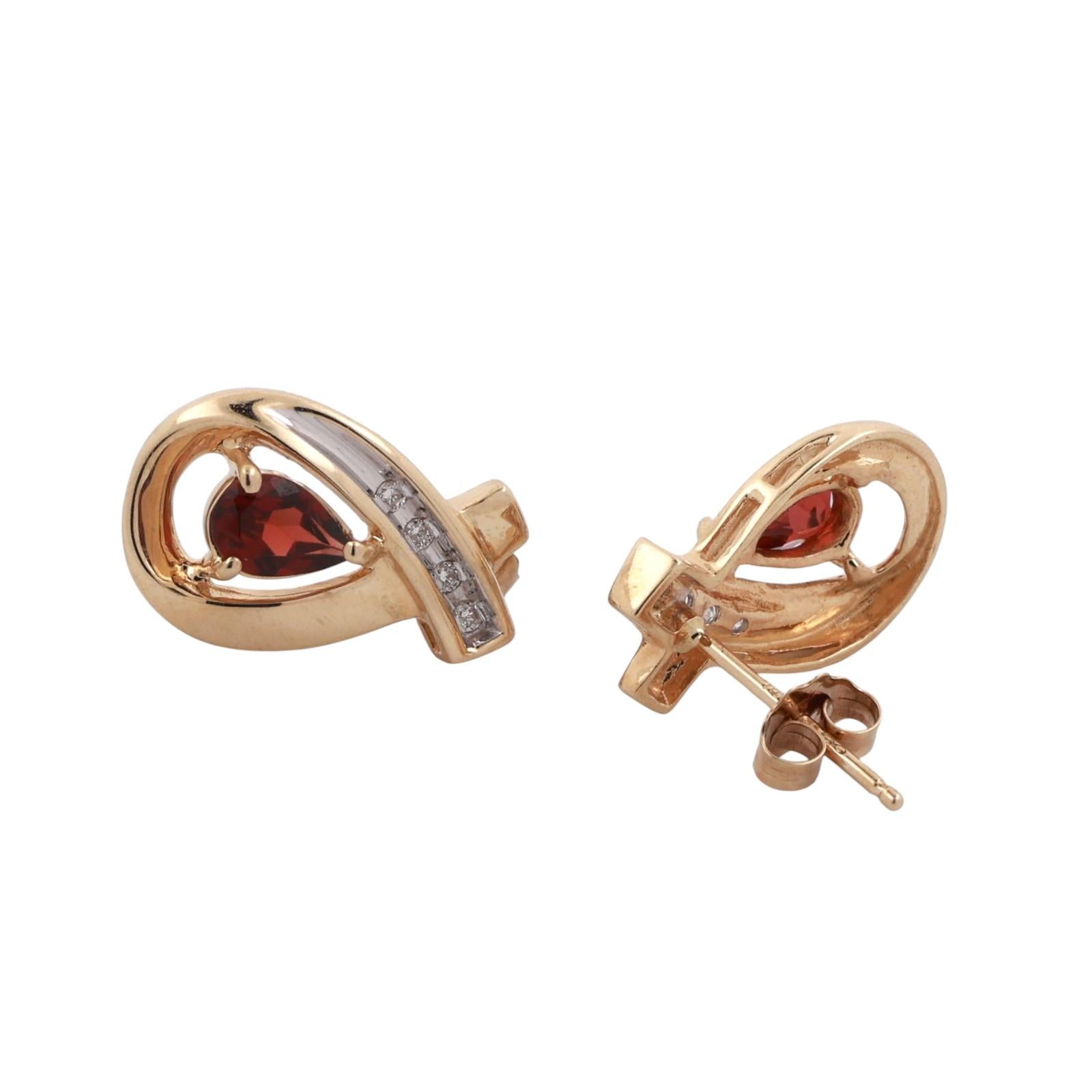 Garnet Diamond Ribbon Drop Earrings 14K Gold 0.90 CTW 0.50" Ladies Estate