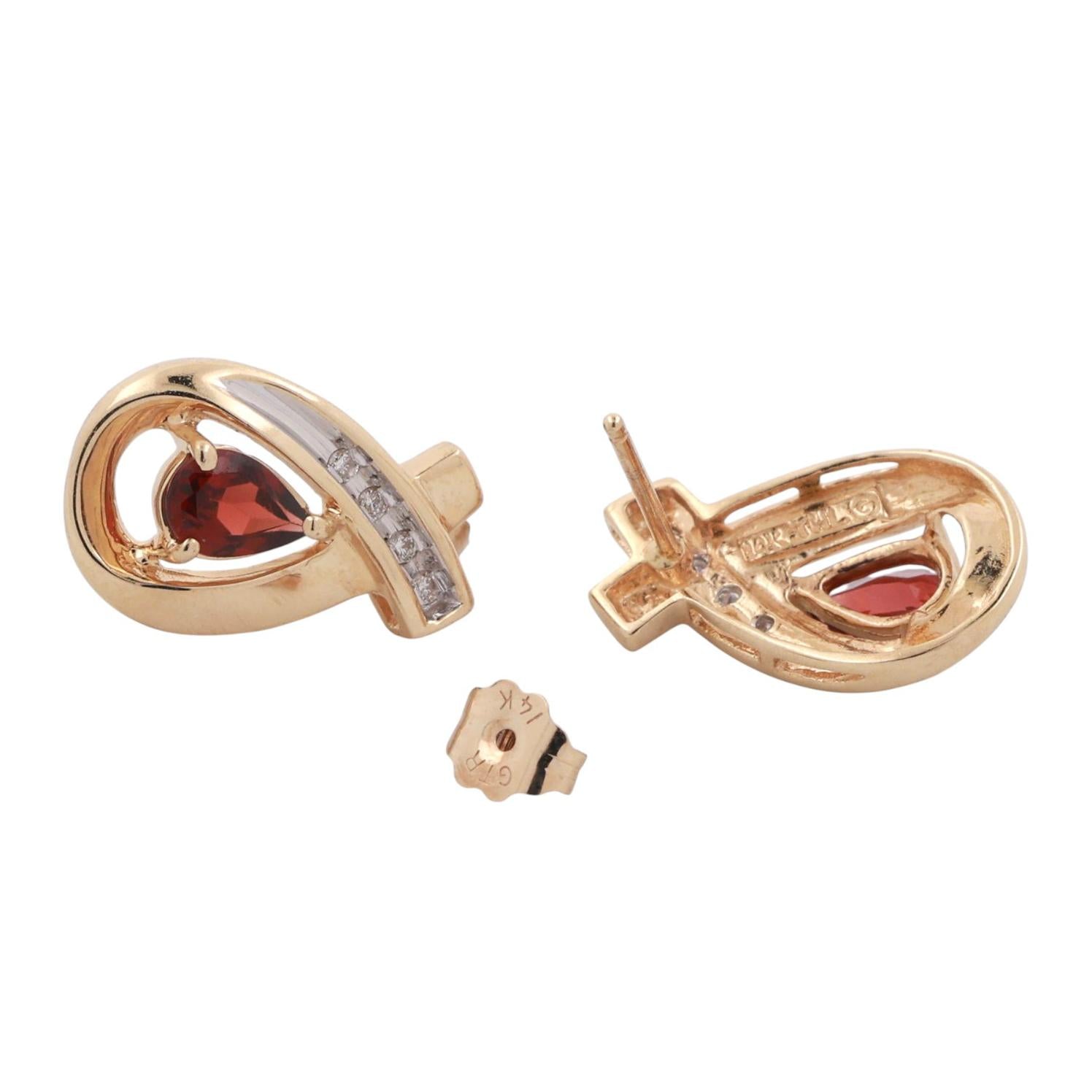 Garnet Diamond Ribbon Drop Earrings 14K Gold 0.90 CTW 0.50" Ladies Estate