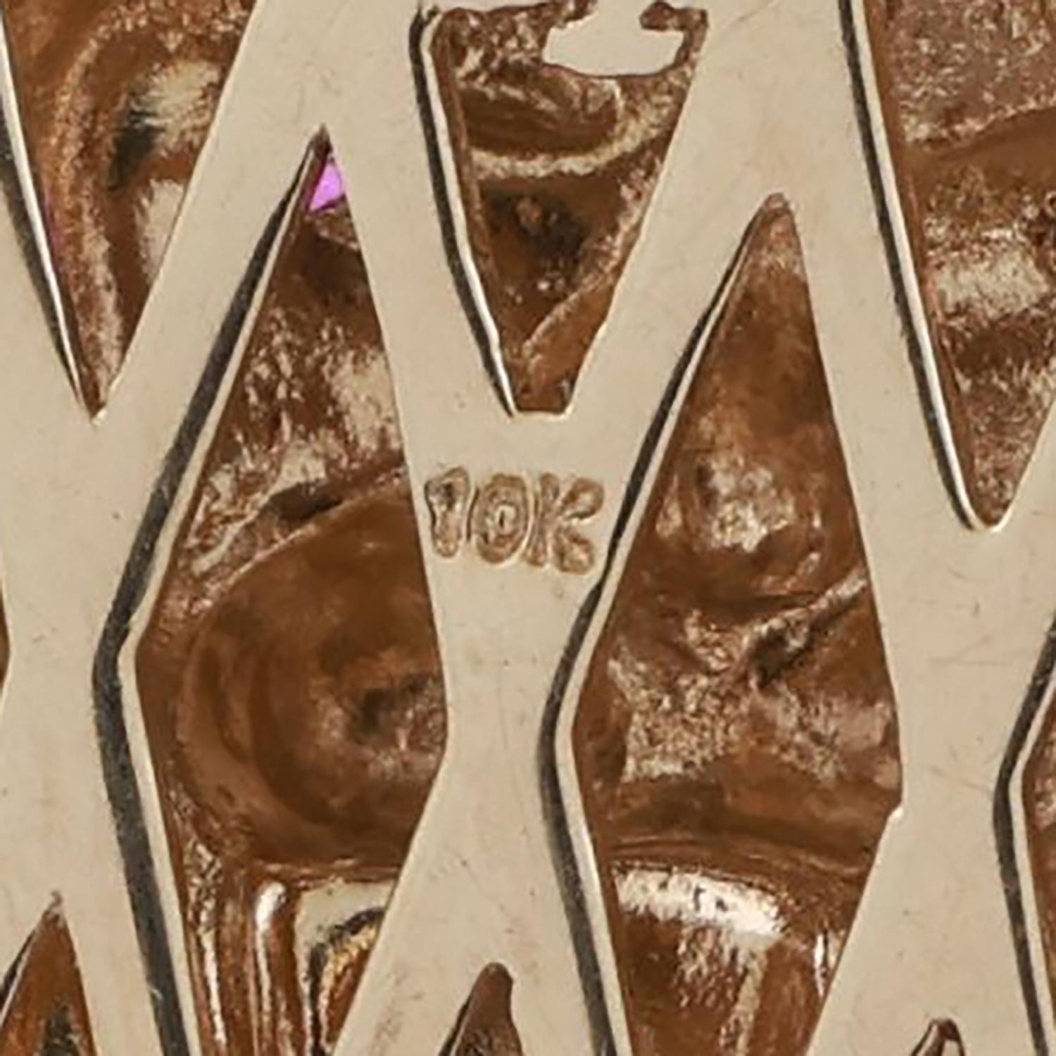 Lion Pendant Charm Colored Diamonds Rubies 10K Yellow Gold Enamel Inlay 1.57"