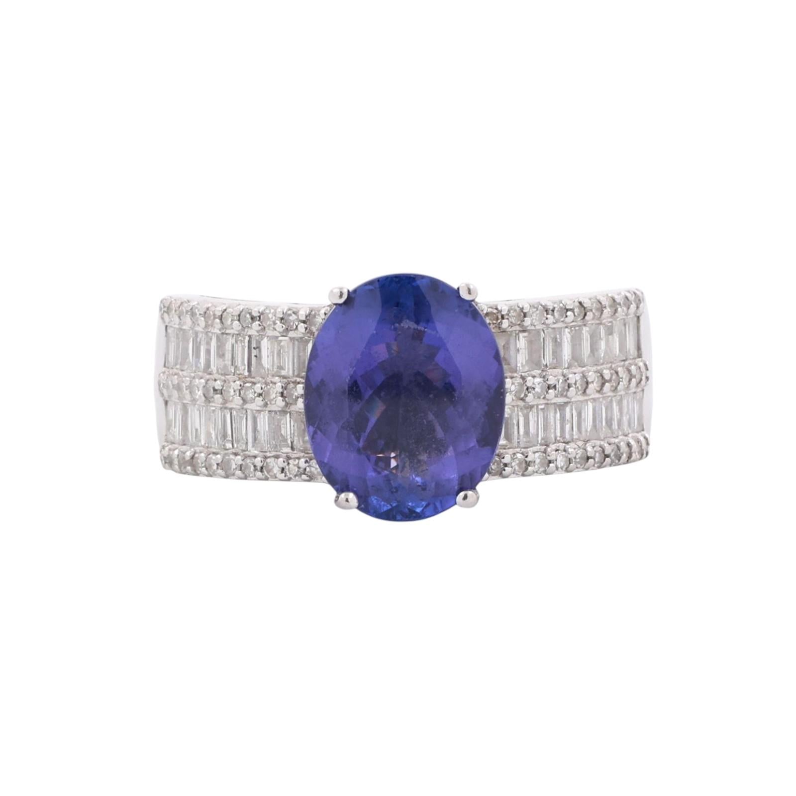 EFFY Tanzanite Diamond Cocktail Ring 14K White Gold 4.85 CTW Size 9.5 Ladies