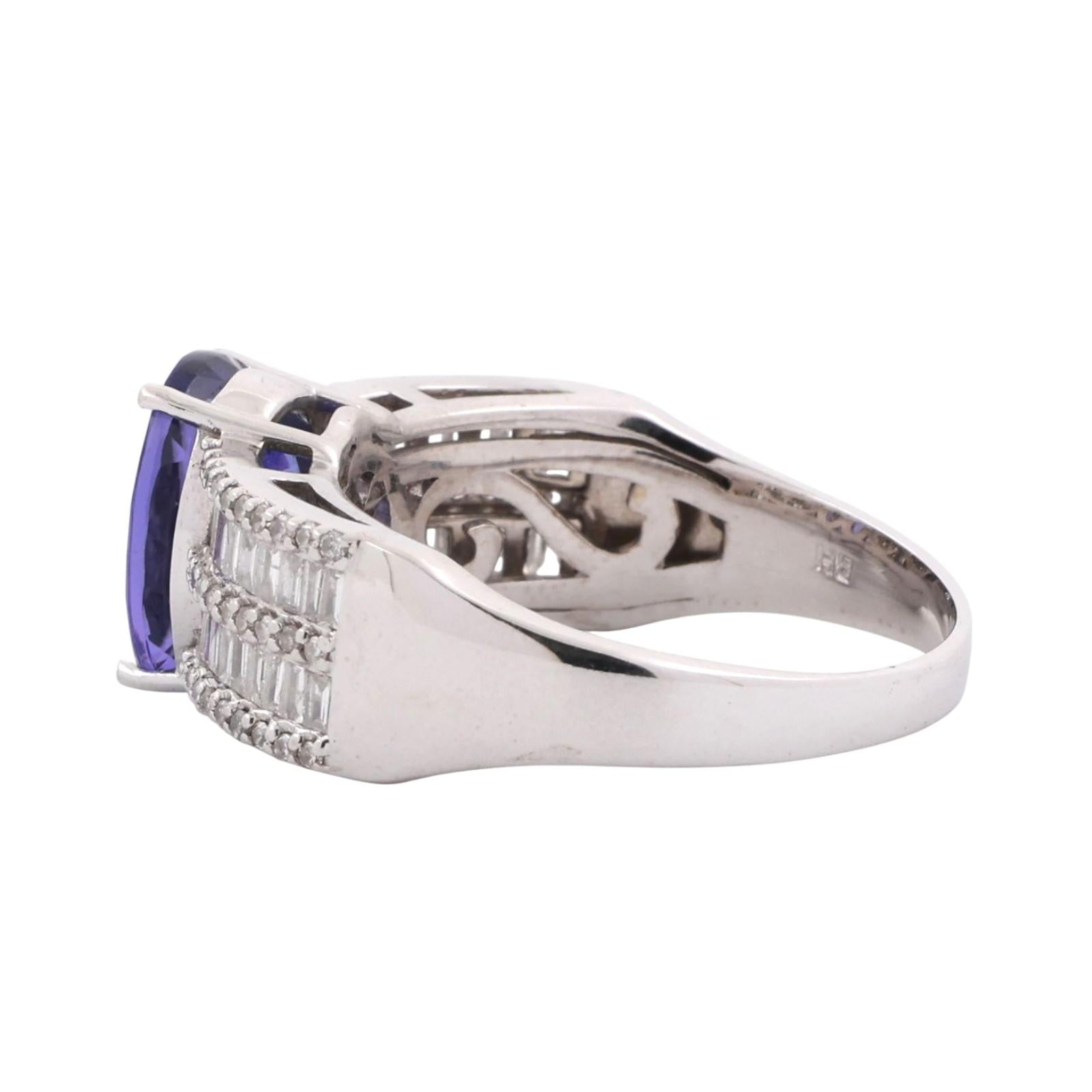EFFY Tanzanite Diamond Cocktail Ring 14K White Gold 4.85 CTW Size 9.5 Ladies