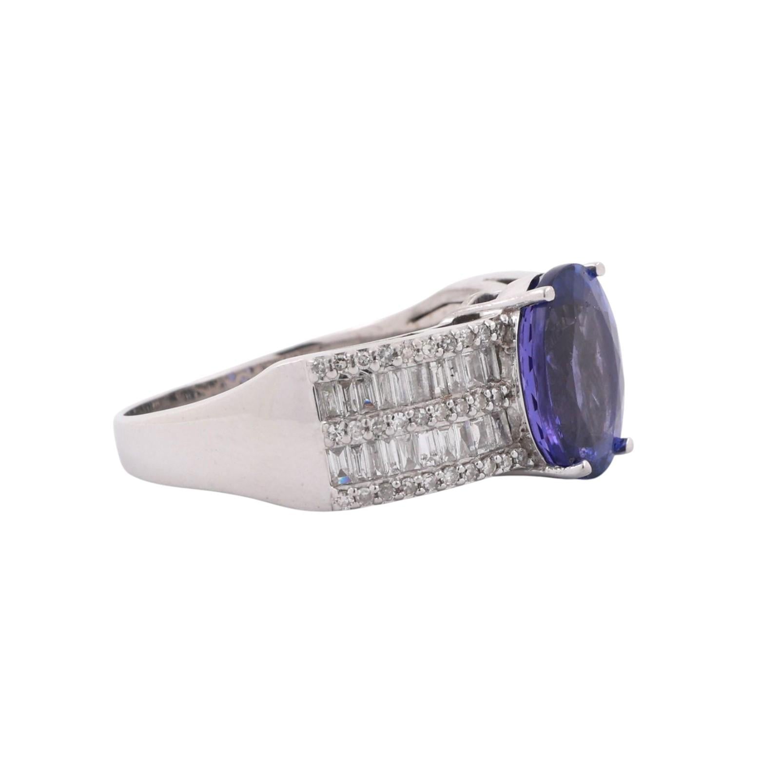 EFFY Tanzanite Diamond Cocktail Ring 14K White Gold 4.85 CTW Size 9.5 Ladies