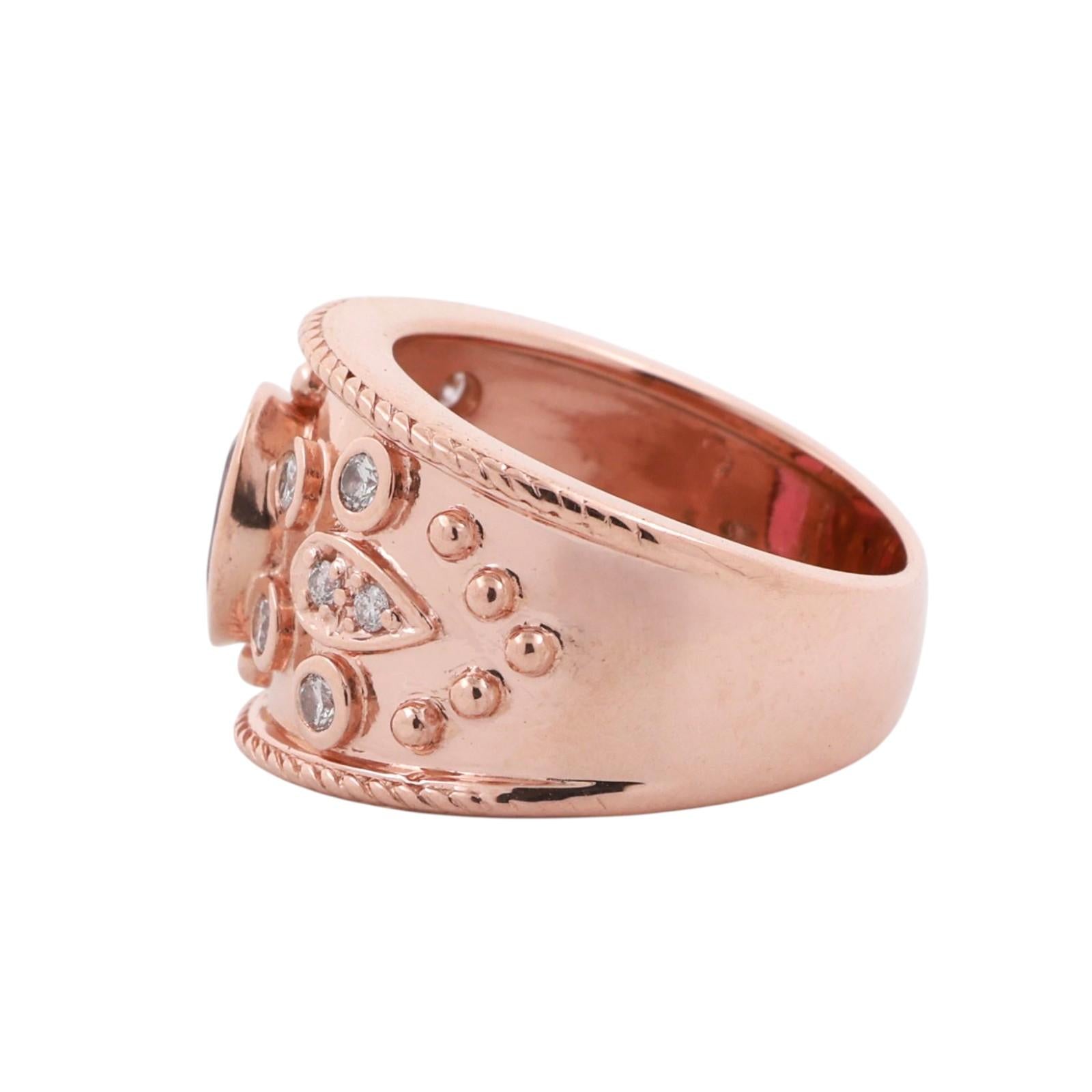 Pink Tourmaline Diamond Wide Band Ring 14K Rose Gold 1.65 CTW Size 7.25 Estate