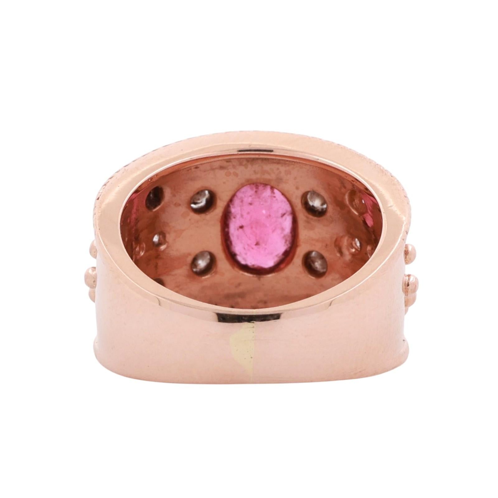 Pink Tourmaline Diamond Wide Band Ring 14K Rose Gold 1.65 CTW Size 7.25 Estate