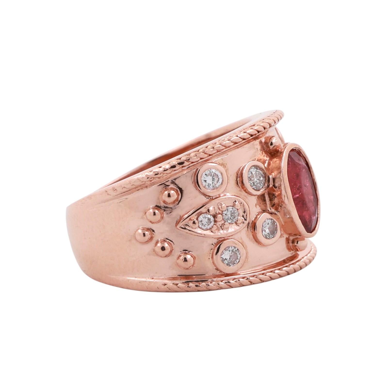 Pink Tourmaline Diamond Wide Band Ring 14K Rose Gold 1.65 CTW Size 7.25 Estate
