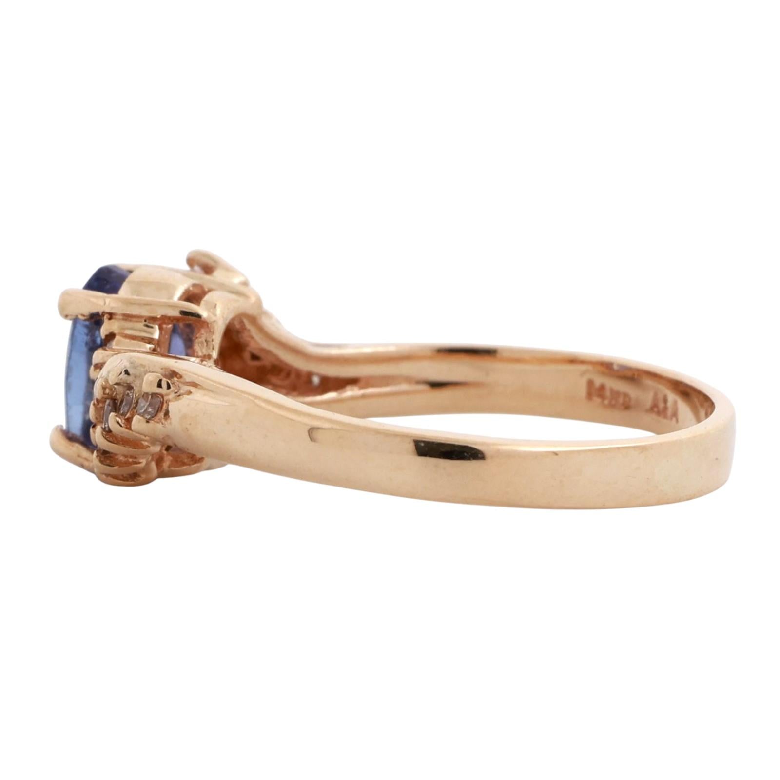 Solitaire Blue Purple Stone Diamond Cocktail Ring Swirl 14K Yellow Gold Size 7.5