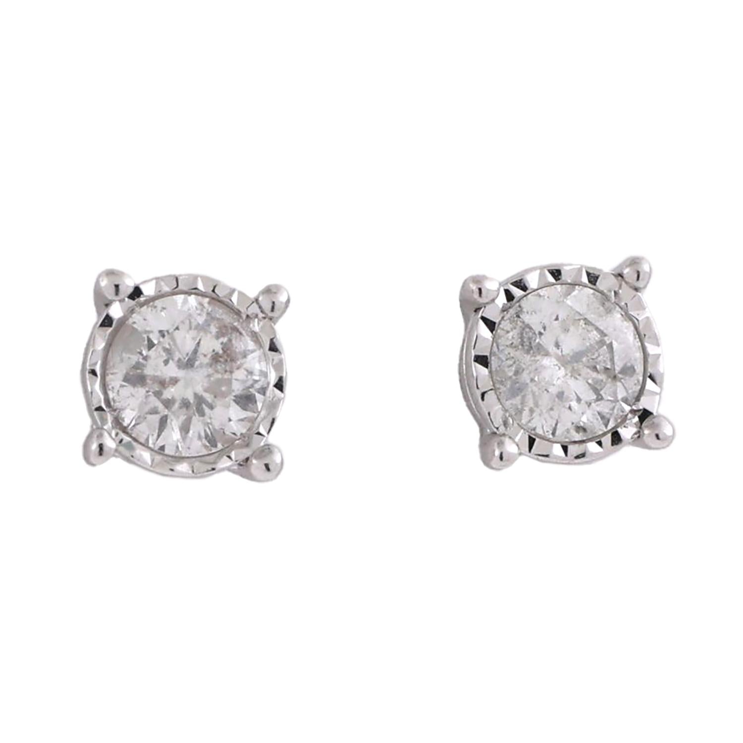 0.70 TW Round Diamond Stud Earrings 10K White Gold 4-Prong Setting