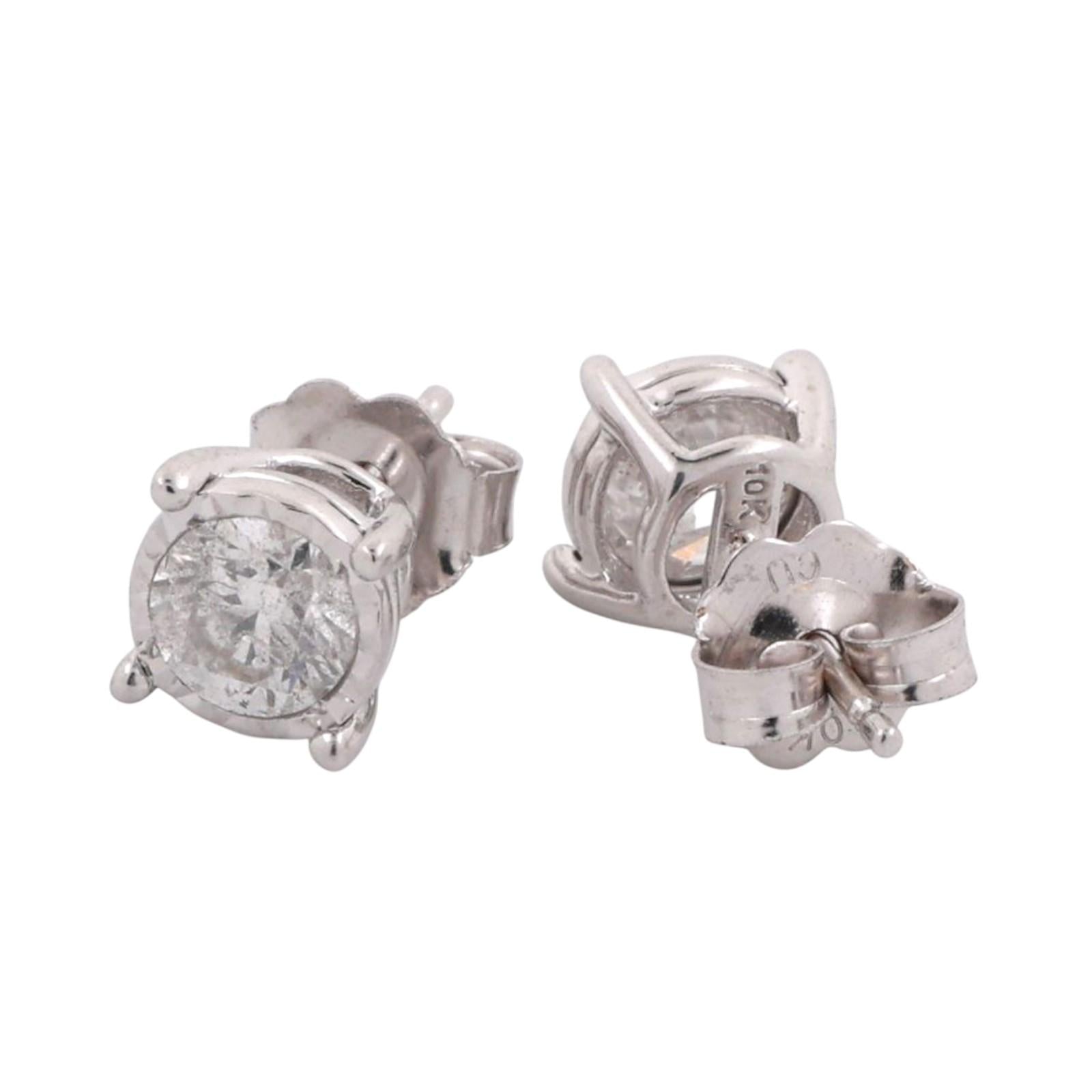0.70 TW Round Diamond Stud Earrings 10K White Gold 4-Prong Setting