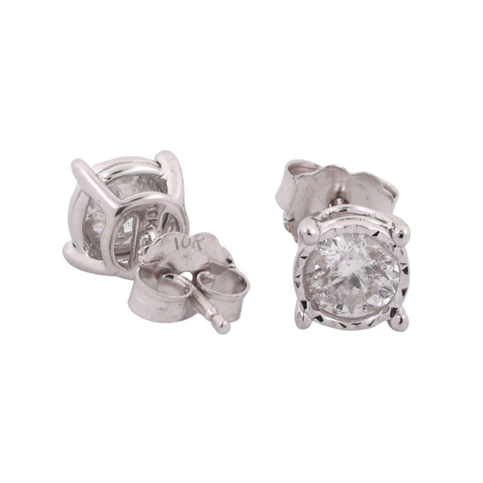 0.70 TW Round Diamond Stud Earrings 10K White Gold 4-Prong Setting