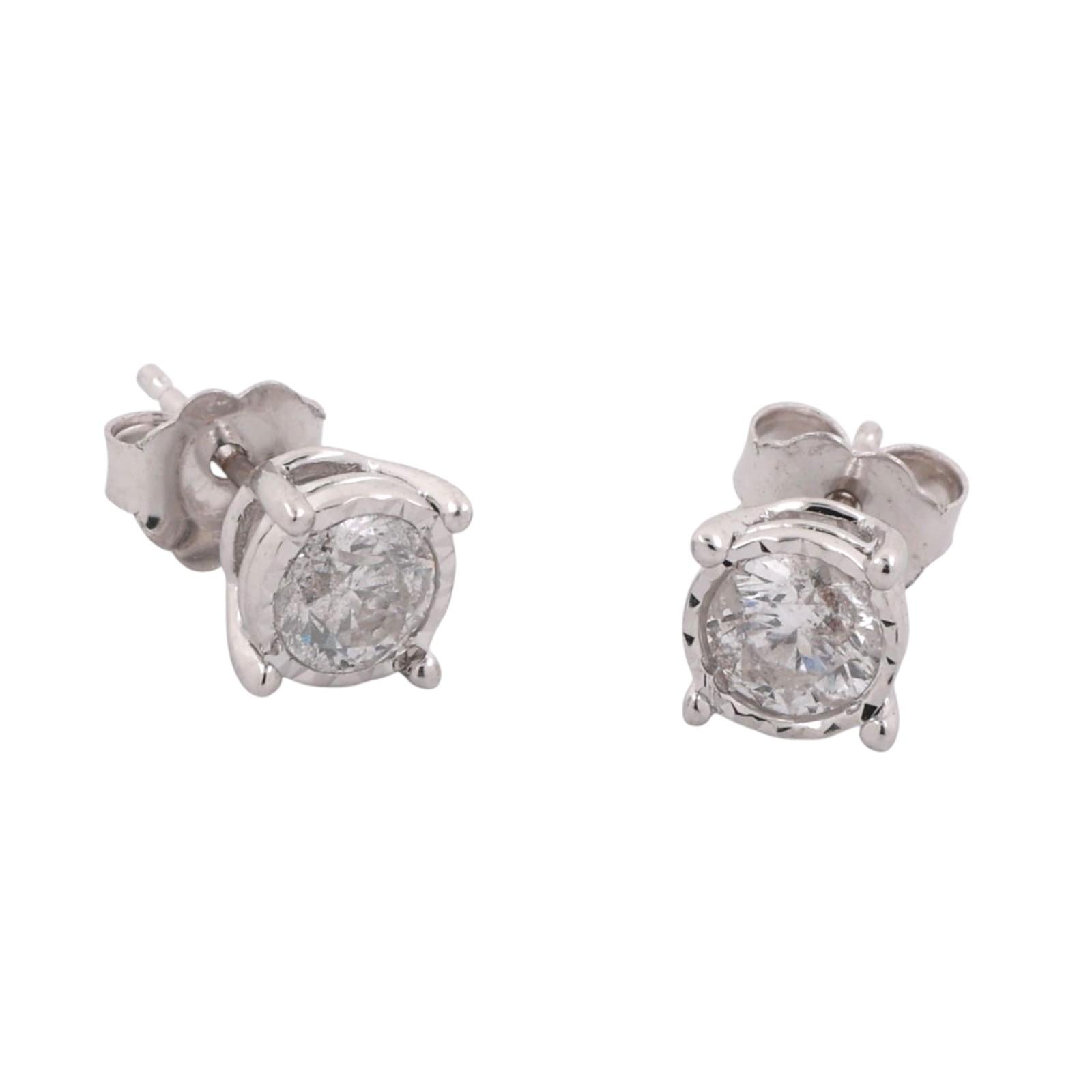0.70 TW Round Diamond Stud Earrings 10K White Gold 4-Prong Setting