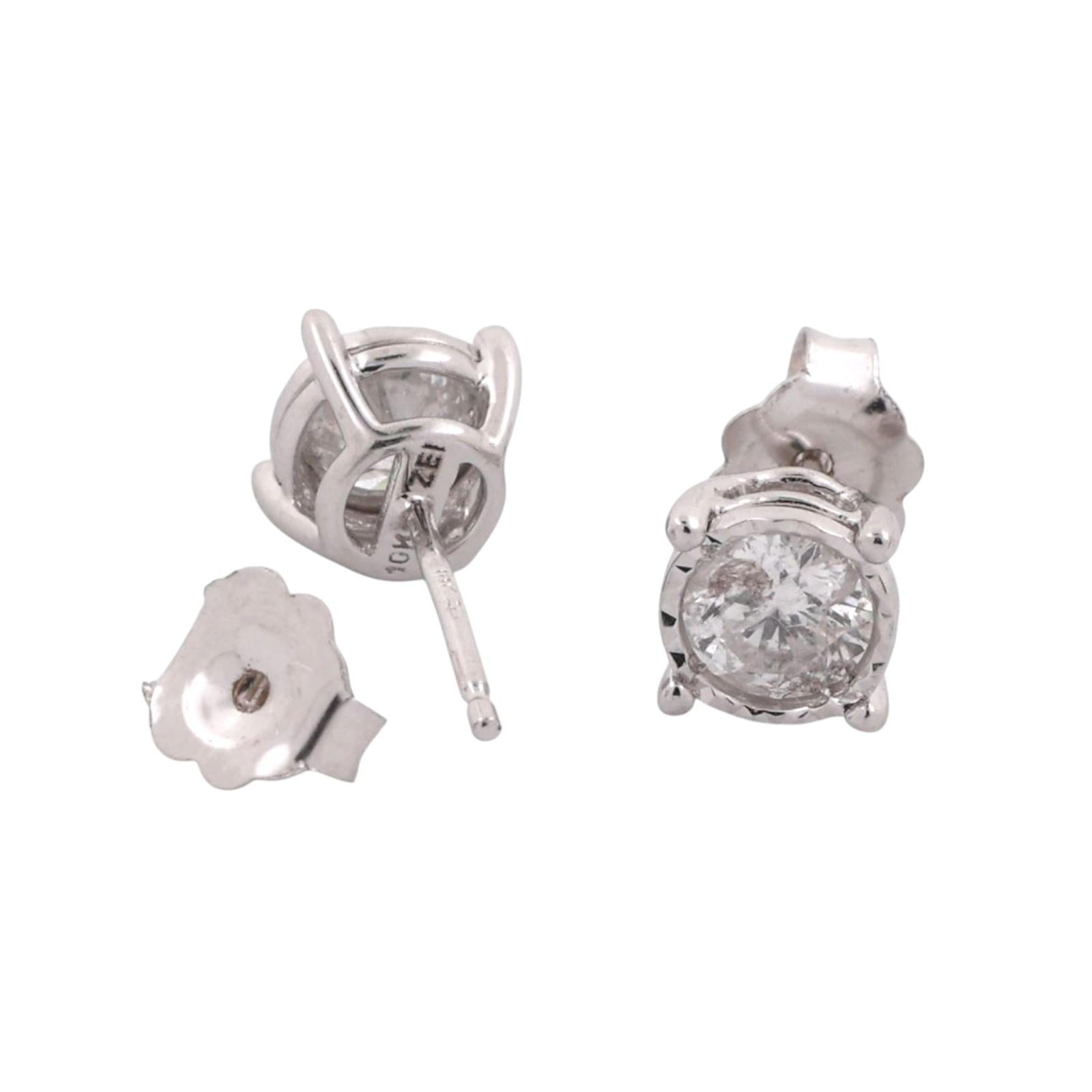 0.70 TW Round Diamond Stud Earrings 10K White Gold 4-Prong Setting