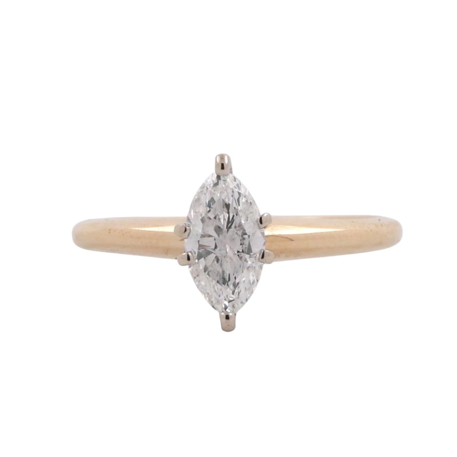0.63 CT Solitaire Marquise Cut Diamond Engagement Ring 14K Gold Size 5.5 Ladies