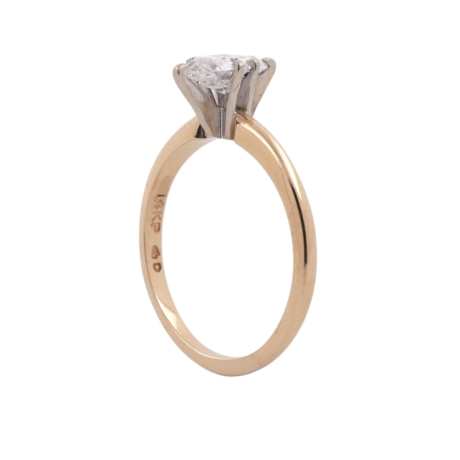 0.63 CT Solitaire Marquise Cut Diamond Engagement Ring 14K Gold Size 5.5 Ladies