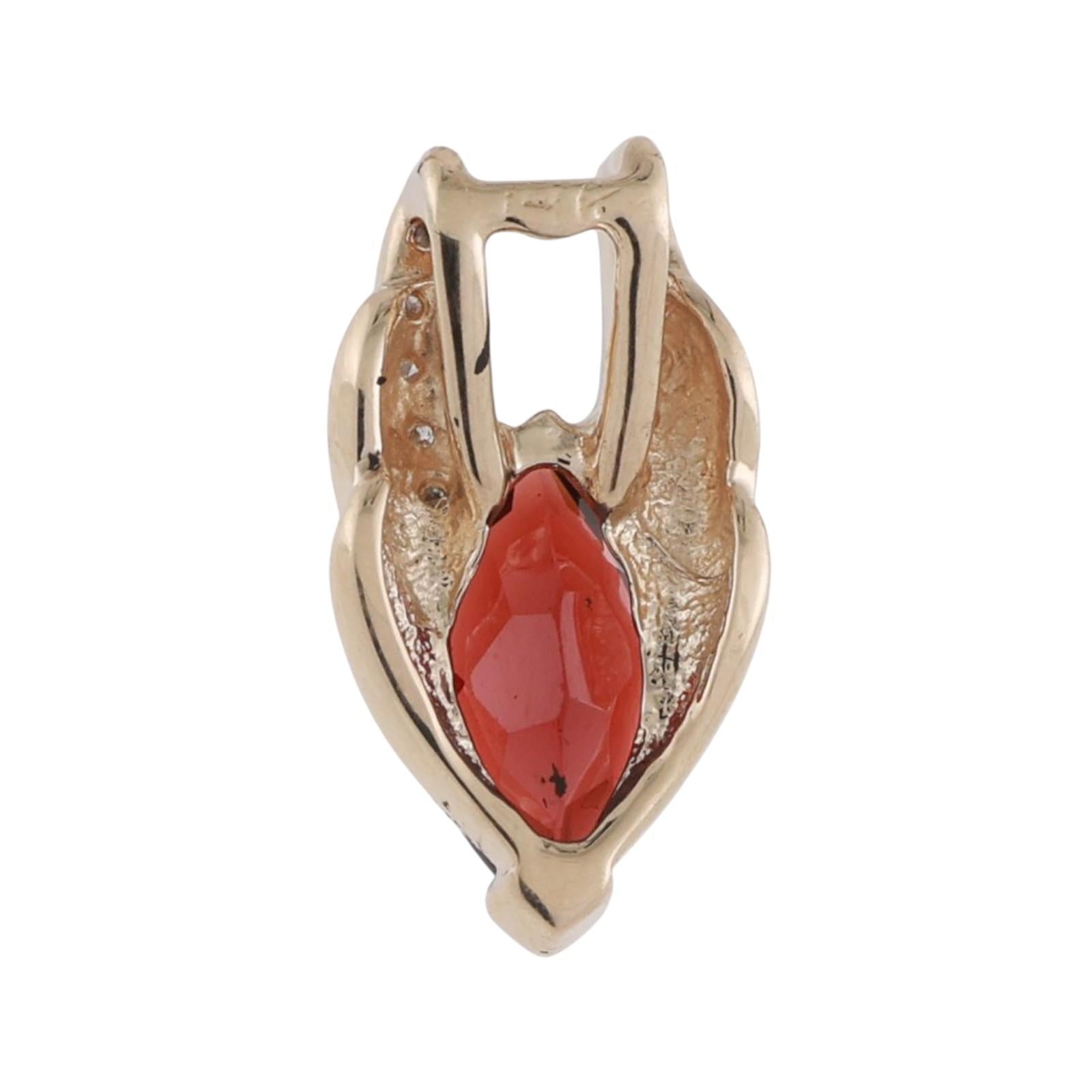 Garnet Diamond Slider Pendant 14K Yellow Gold 2.07 CTW Marquise Gem 0.75" Estate