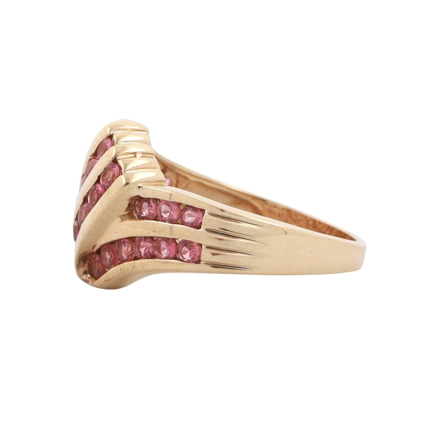 1.12 CTW Pink Tourmaline Crossover Ring 14K Yellow Gold Size 6 Ladies Estate