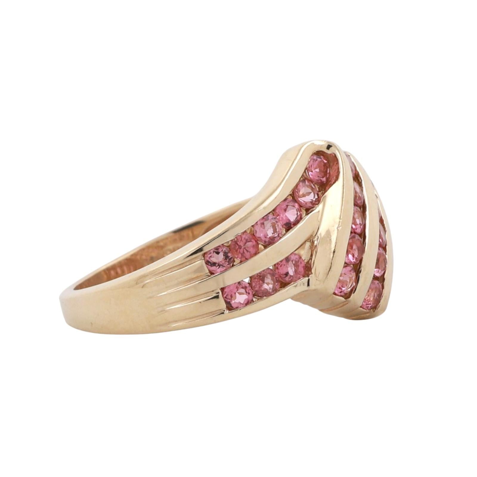 1.12 CTW Pink Tourmaline Crossover Ring 14K Yellow Gold Size 6 Ladies Estate